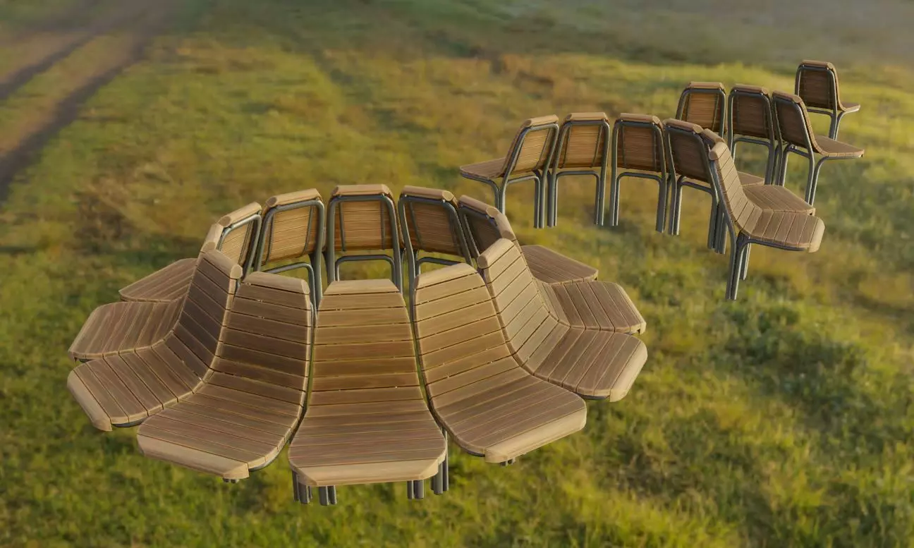 Round Tree Bench - 7 - Wood Metal Version 1 Low-poly 3D model_0