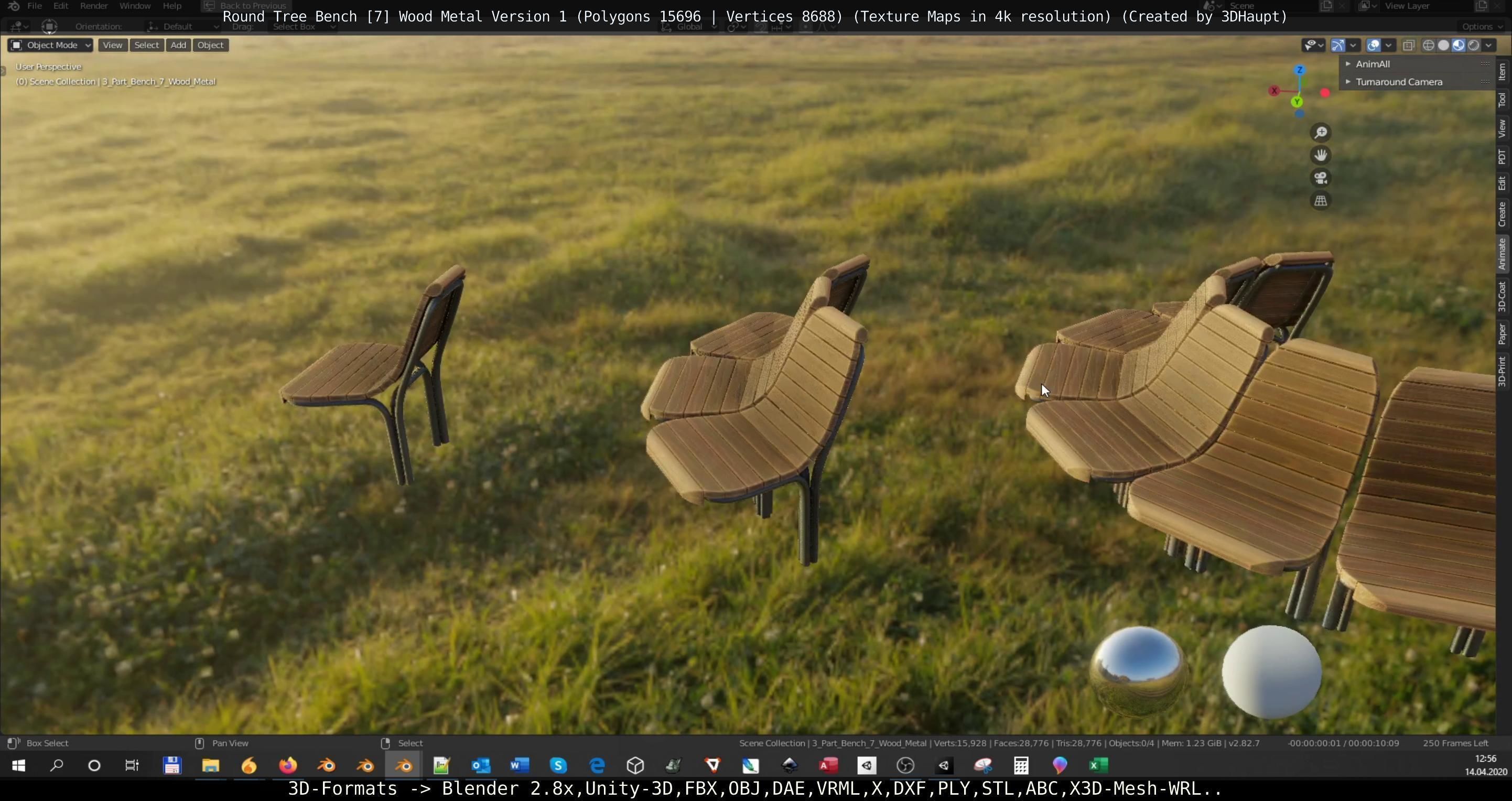 Round Tree Bench - 7 - Wood Metal Version 1 Low-poly 3D model_36