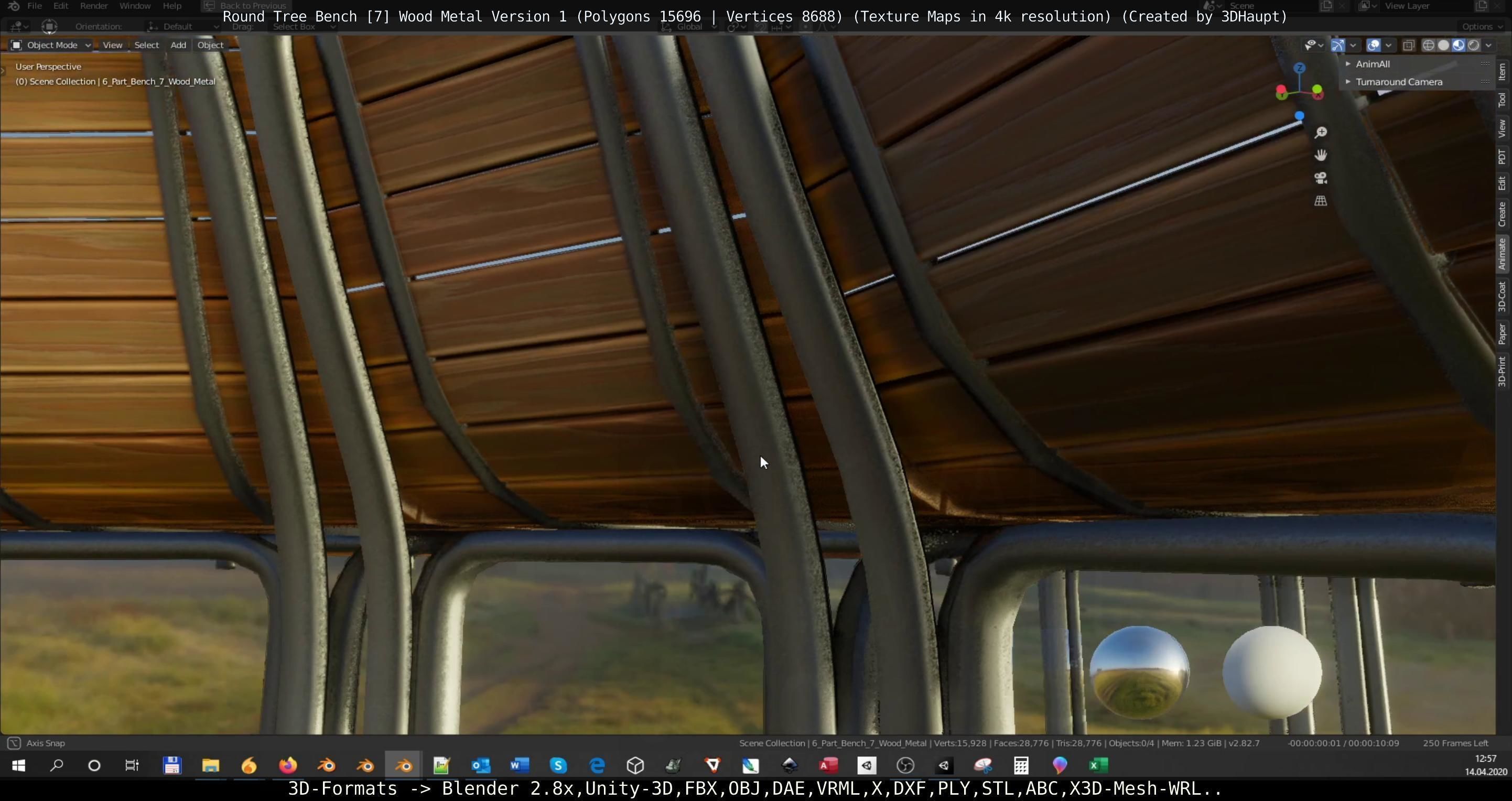 Round Tree Bench - 7 - Wood Metal Version 1 Low-poly 3D model_9