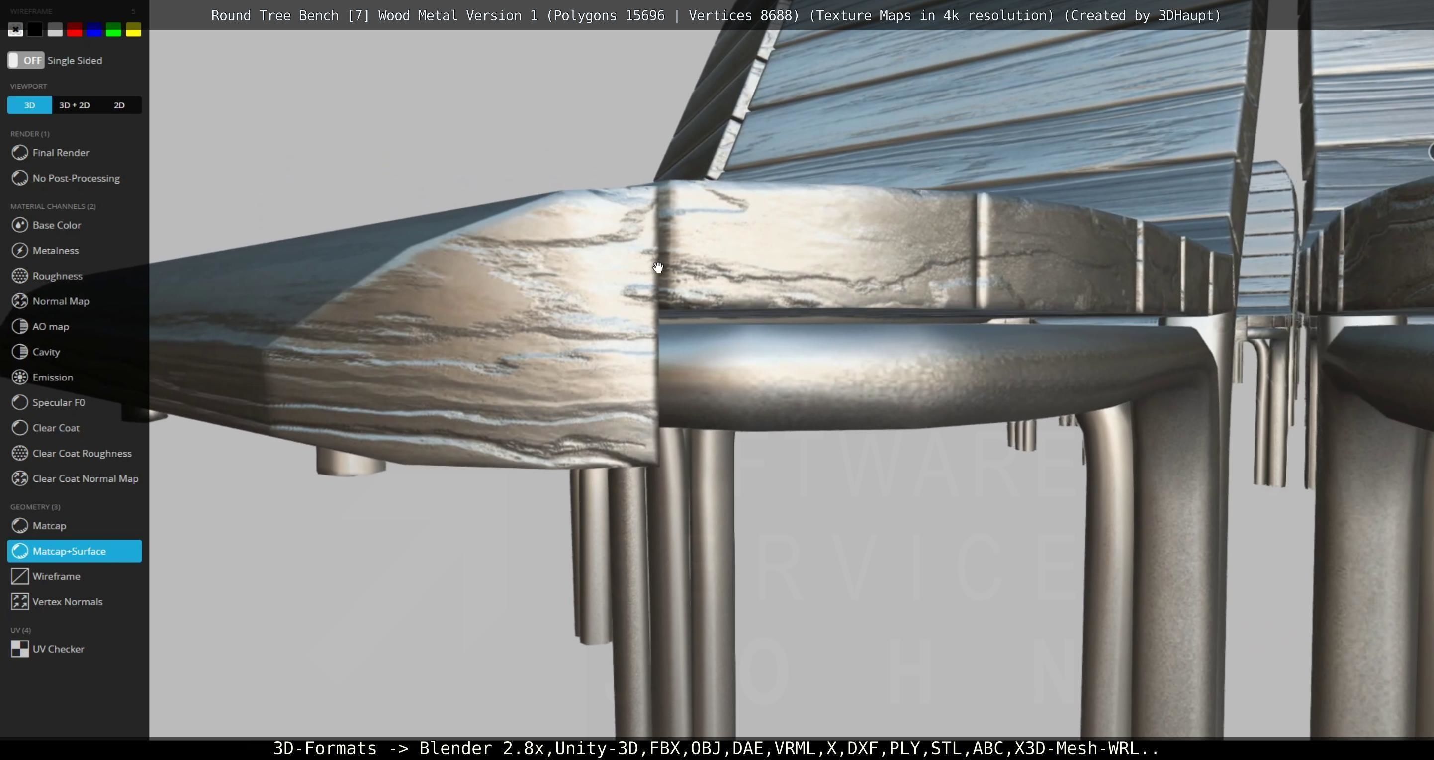 Round Tree Bench - 7 - Wood Metal Version 1 Low-poly 3D model_87