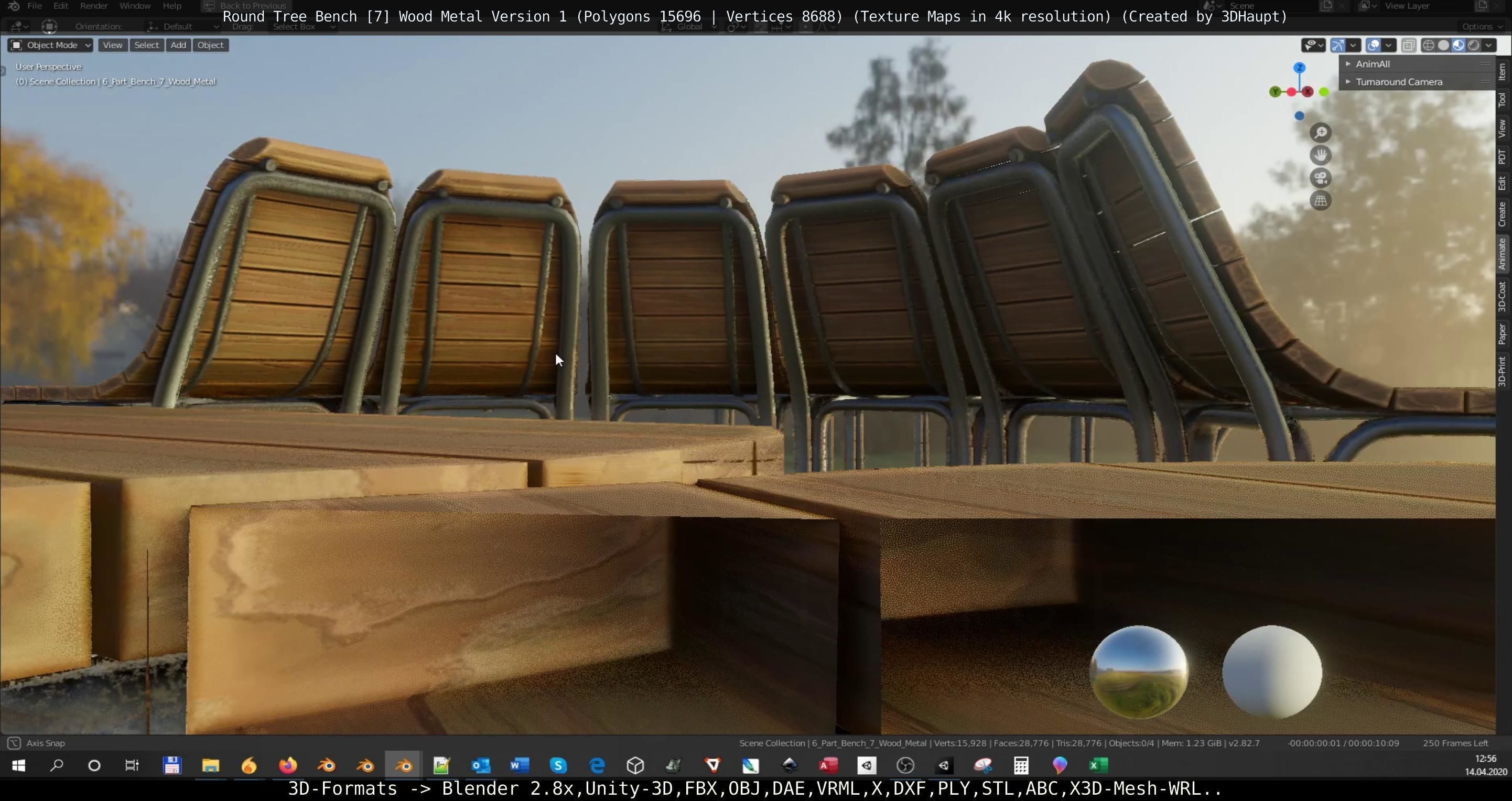 Round Tree Bench - 7 - Wood Metal Version 1 Low-poly 3D model_3