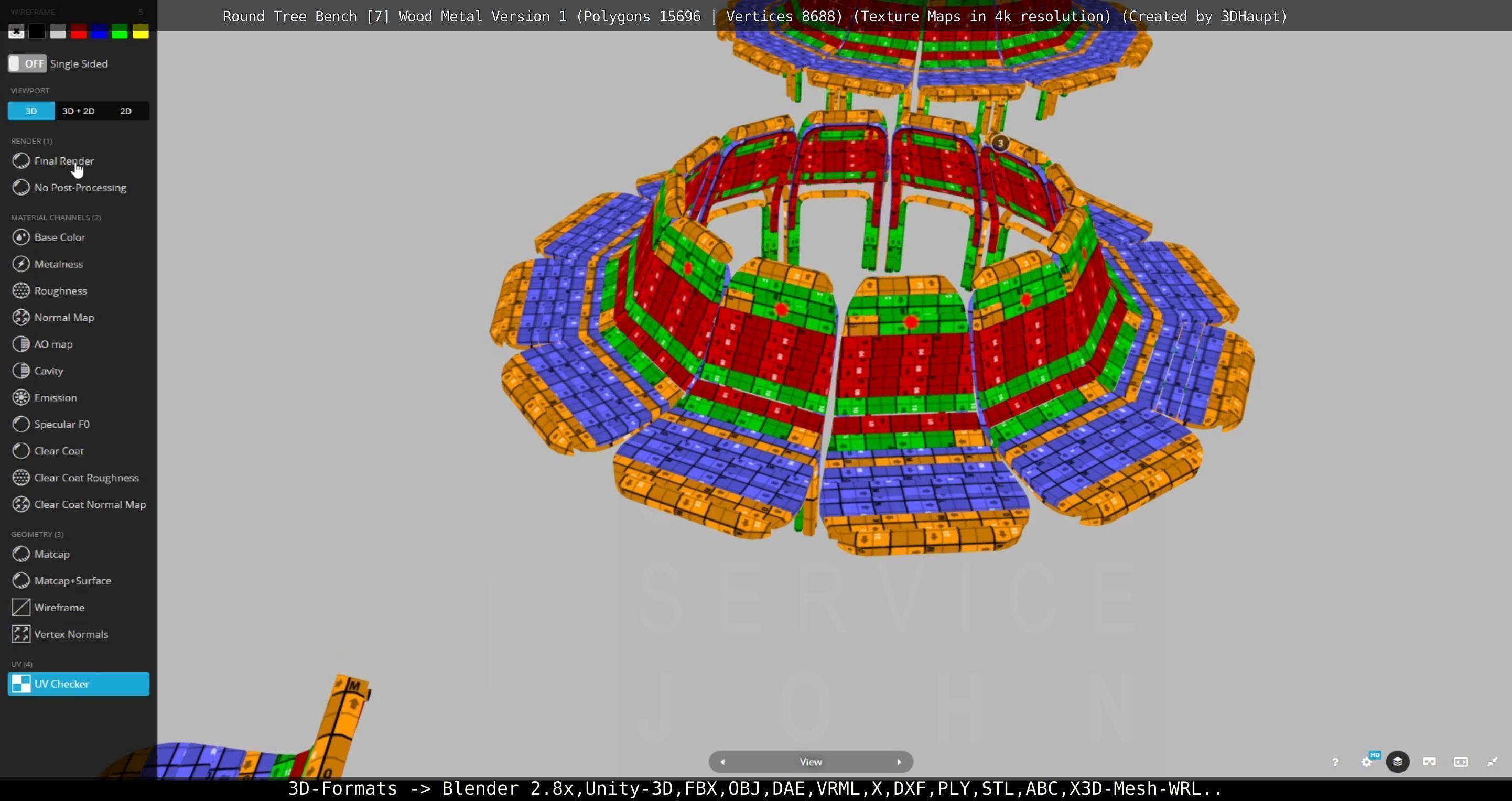 Round Tree Bench - 7 - Wood Metal Version 1 Low-poly 3D model_94