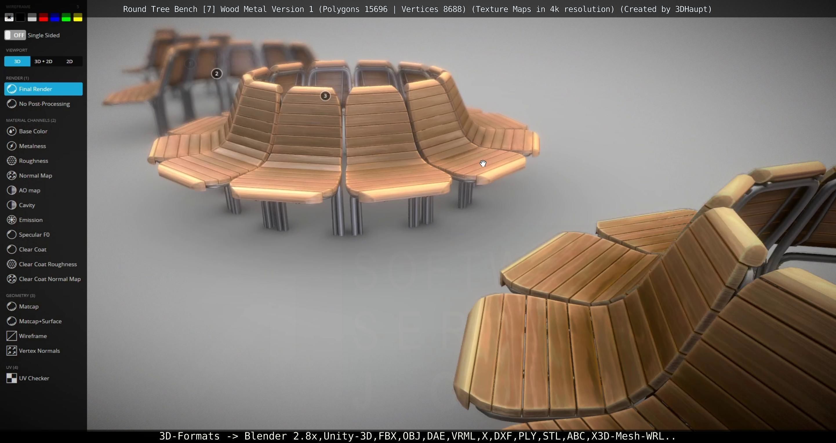 Round Tree Bench - 7 - Wood Metal Version 1 Low-poly 3D model_29