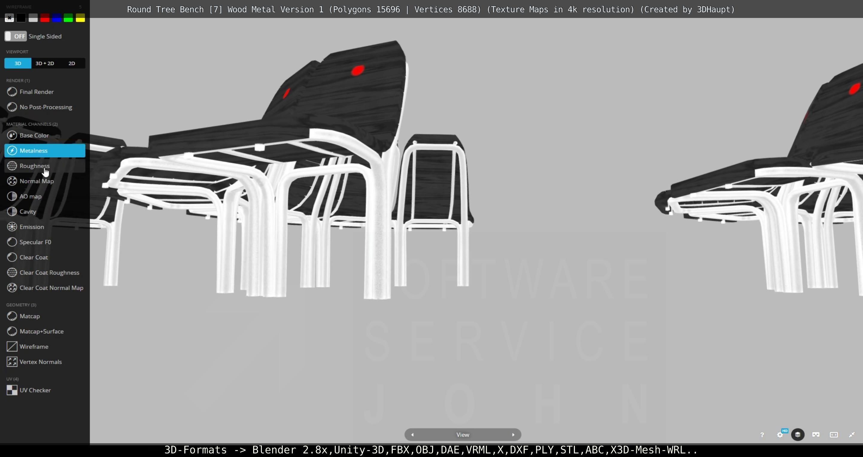 Round Tree Bench - 7 - Wood Metal Version 1 Low-poly 3D model_64