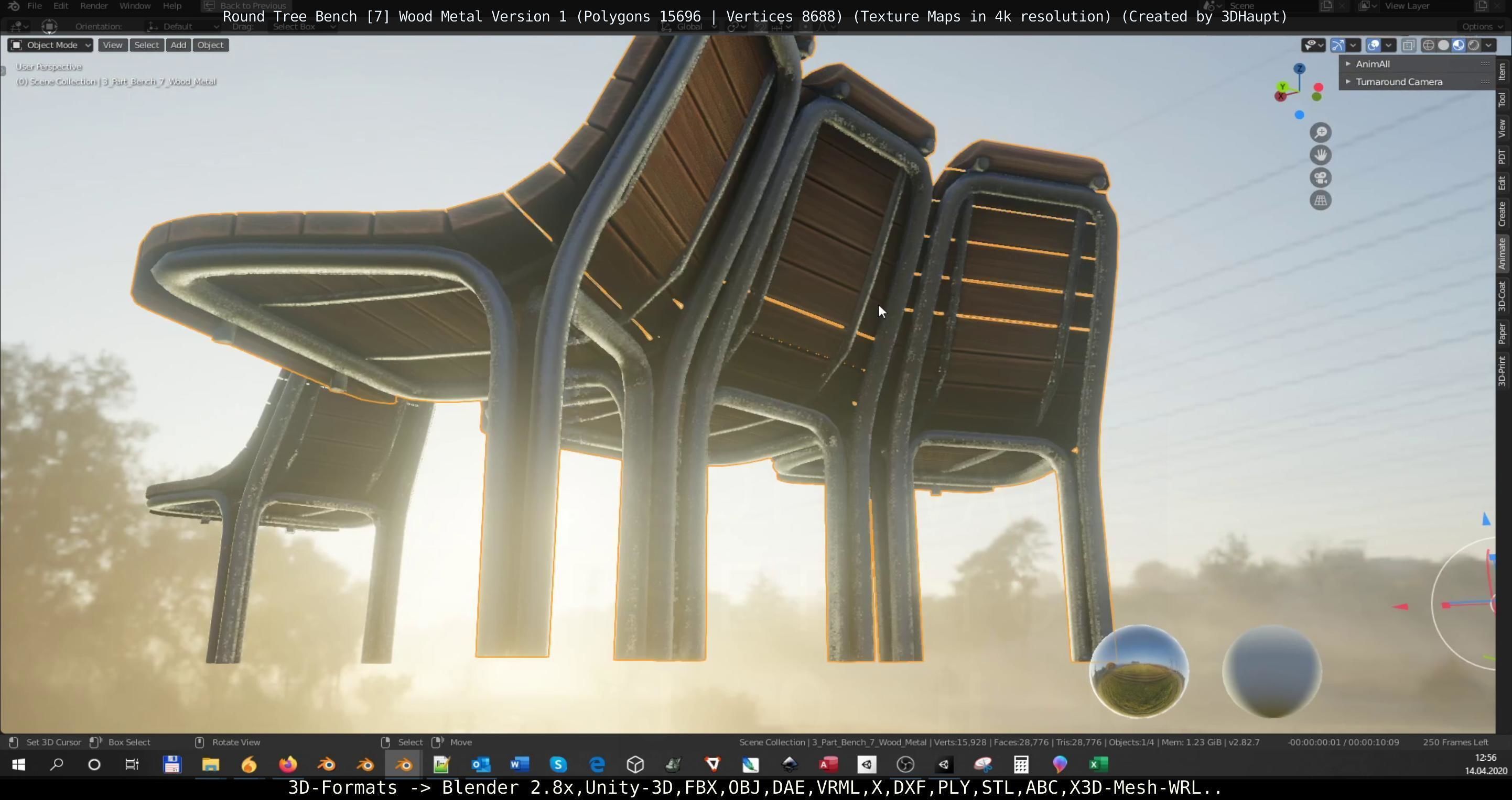 Round Tree Bench - 7 - Wood Metal Version 1 Low-poly 3D model_13