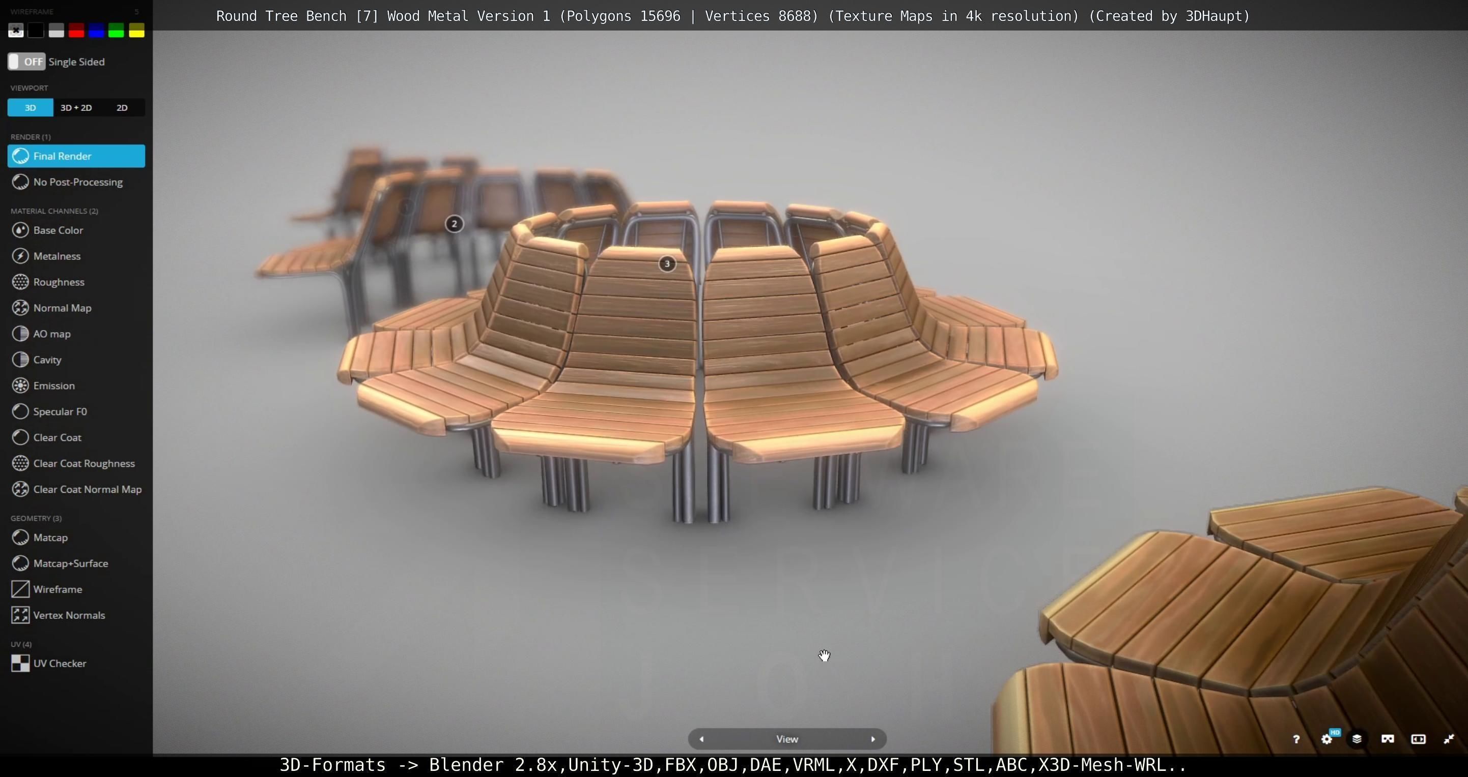 Round Tree Bench - 7 - Wood Metal Version 1 Low-poly 3D model_99
