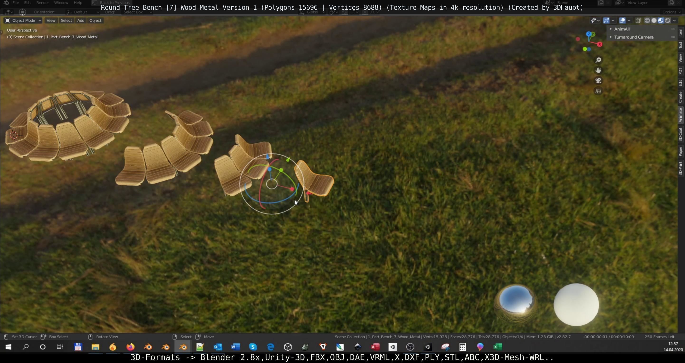 Round Tree Bench - 7 - Wood Metal Version 1 Low-poly 3D model_75