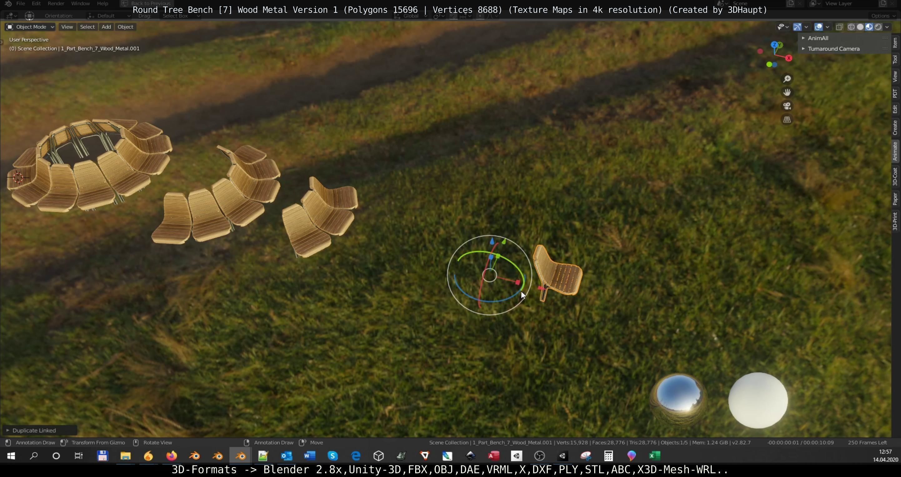 Round Tree Bench - 7 - Wood Metal Version 1 Low-poly 3D model_41