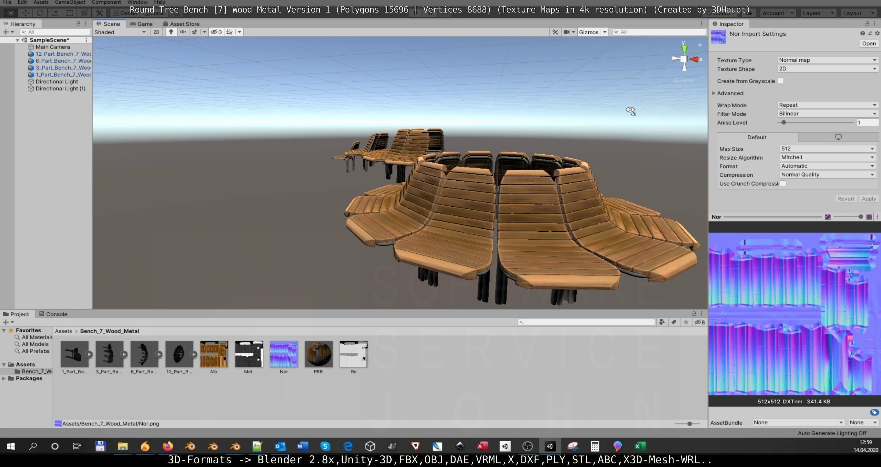 Round Tree Bench - 7 - Wood Metal Version 1 Low-poly 3D model_142