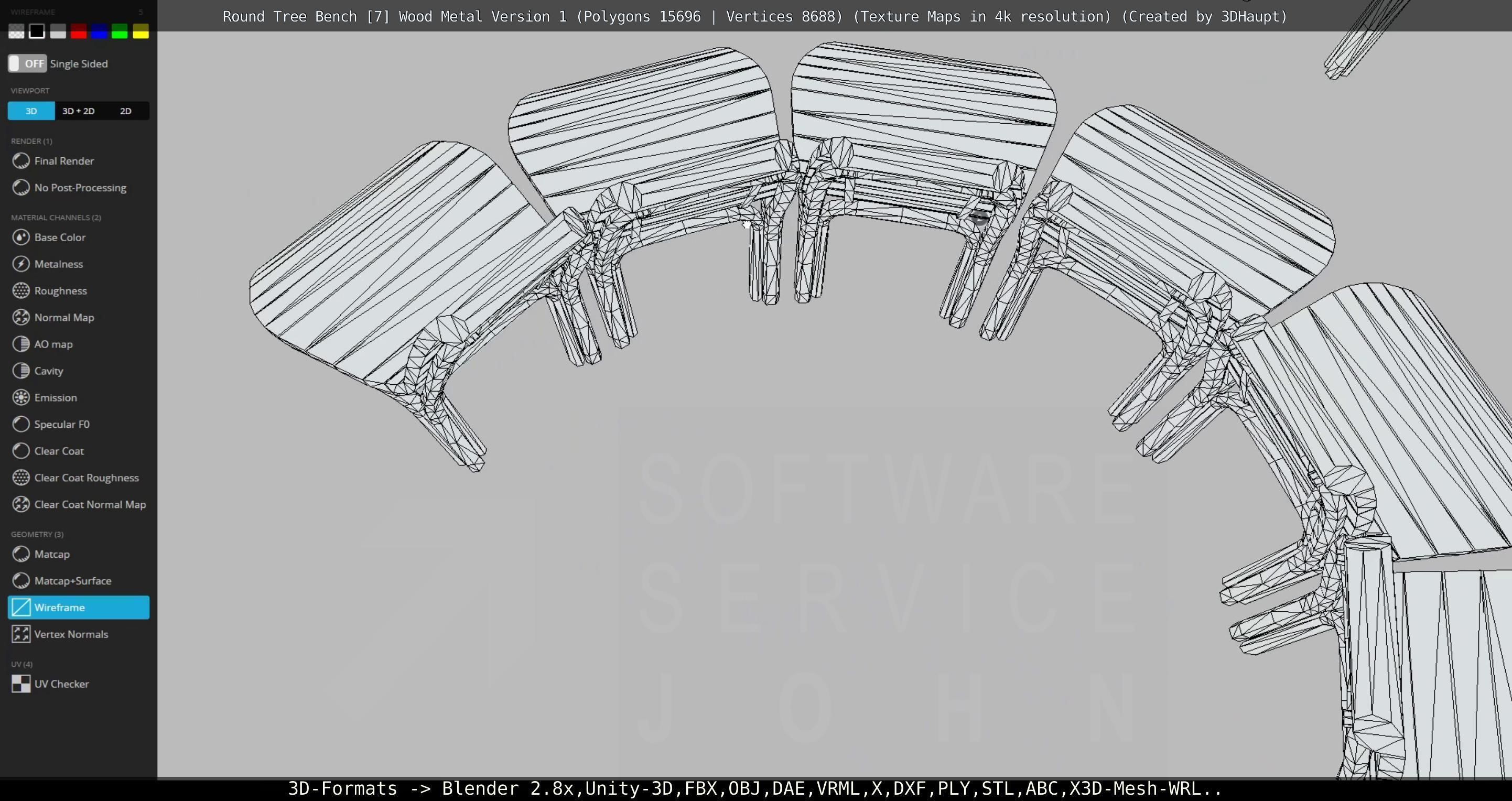 Round Tree Bench - 7 - Wood Metal Version 1 Low-poly 3D model_89