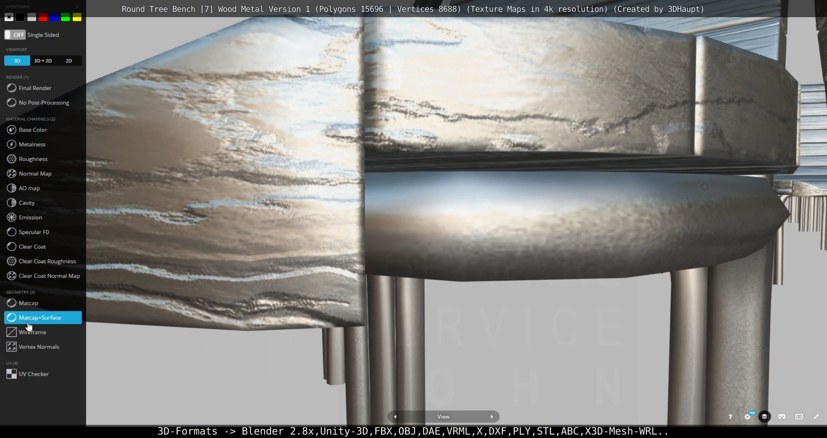 Round Tree Bench - 7 - Wood Metal Version 1 Low-poly 3D model_24