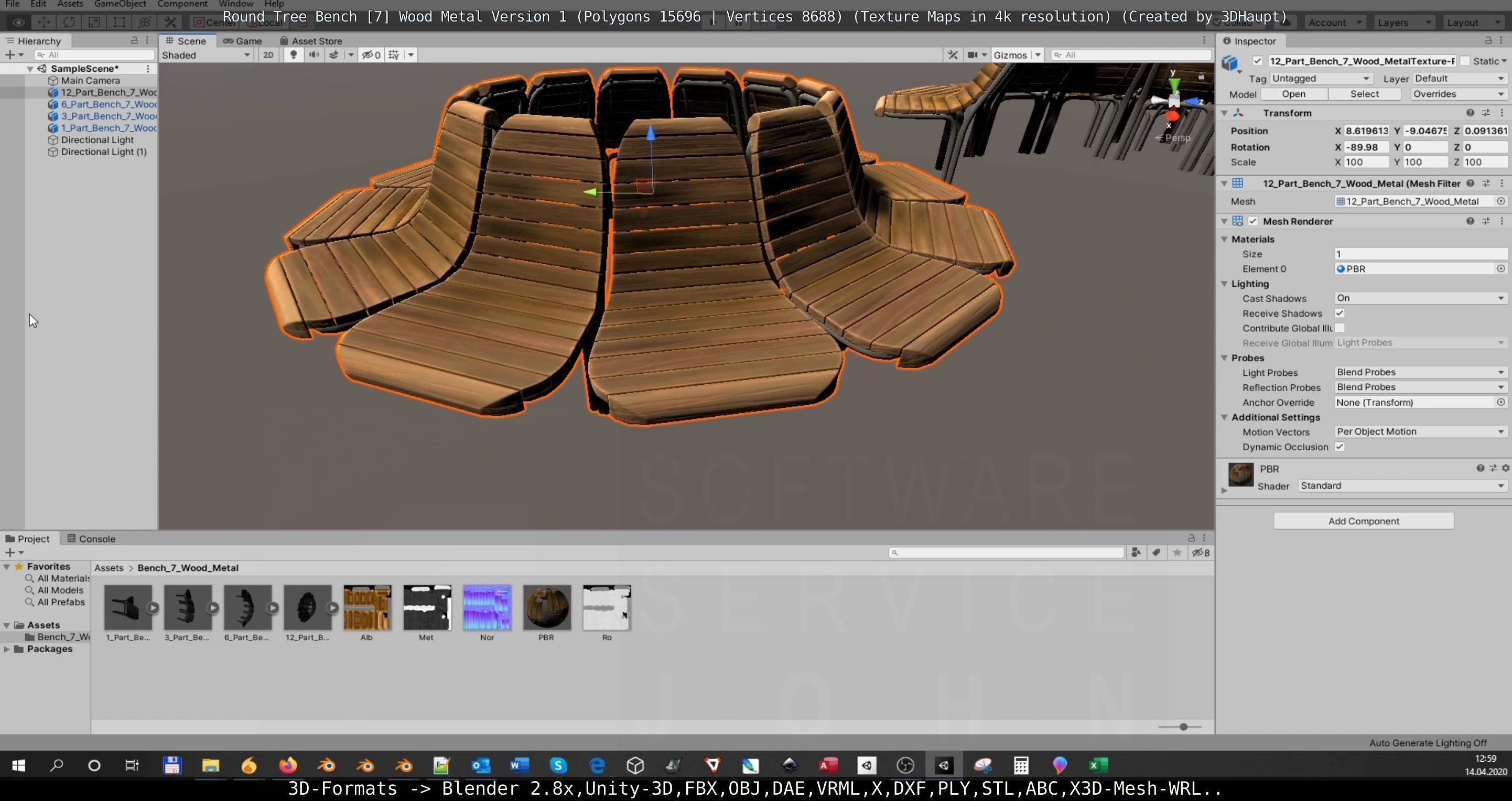 Round Tree Bench - 7 - Wood Metal Version 1 Low-poly 3D model_33