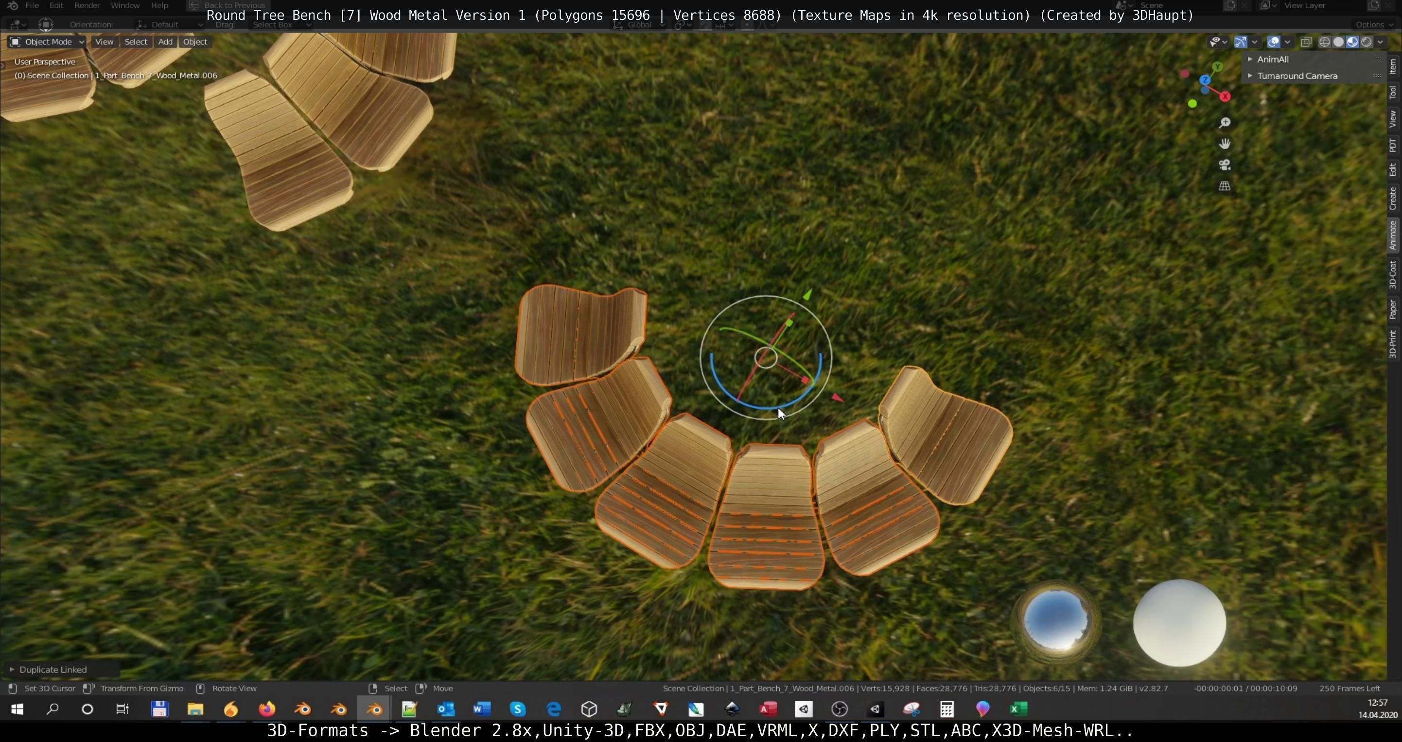 Round Tree Bench - 7 - Wood Metal Version 1 Low-poly 3D model_82