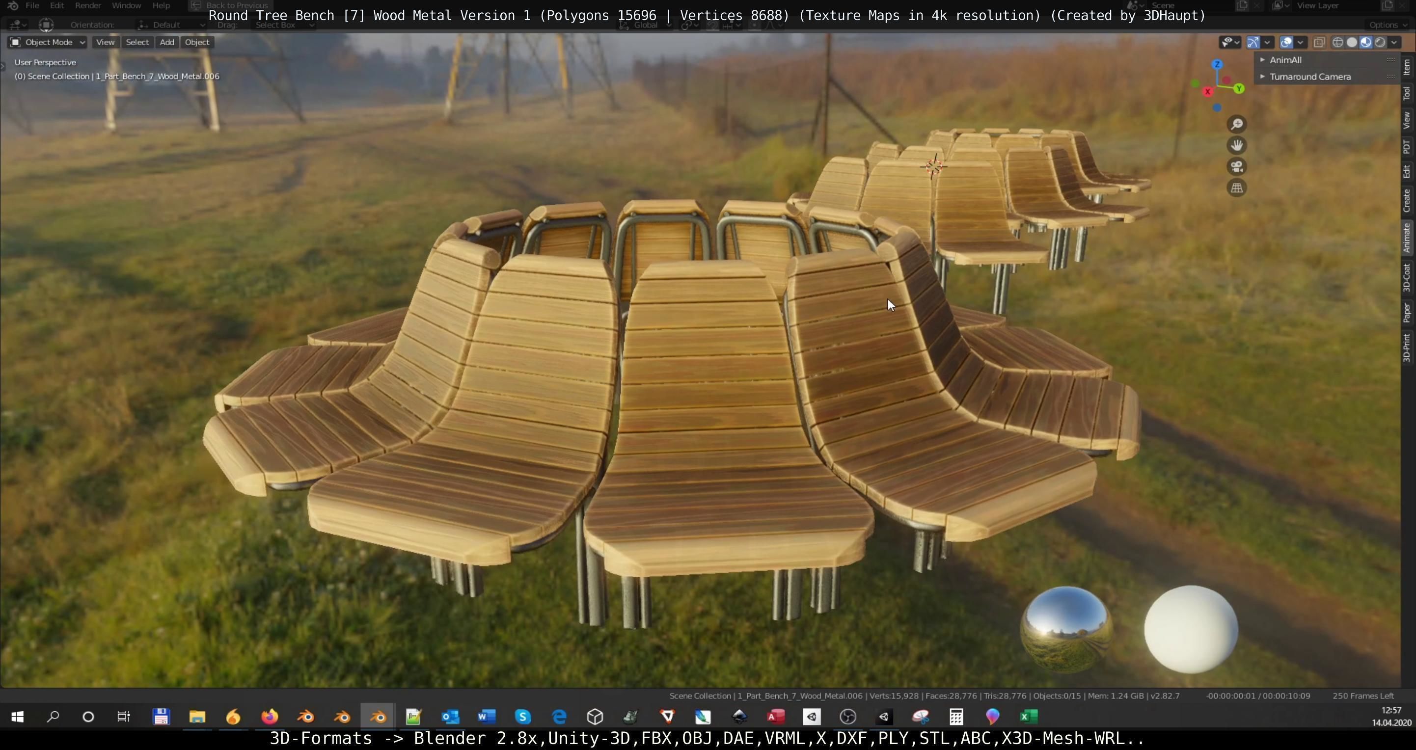 Round Tree Bench - 7 - Wood Metal Version 1 Low-poly 3D model_104