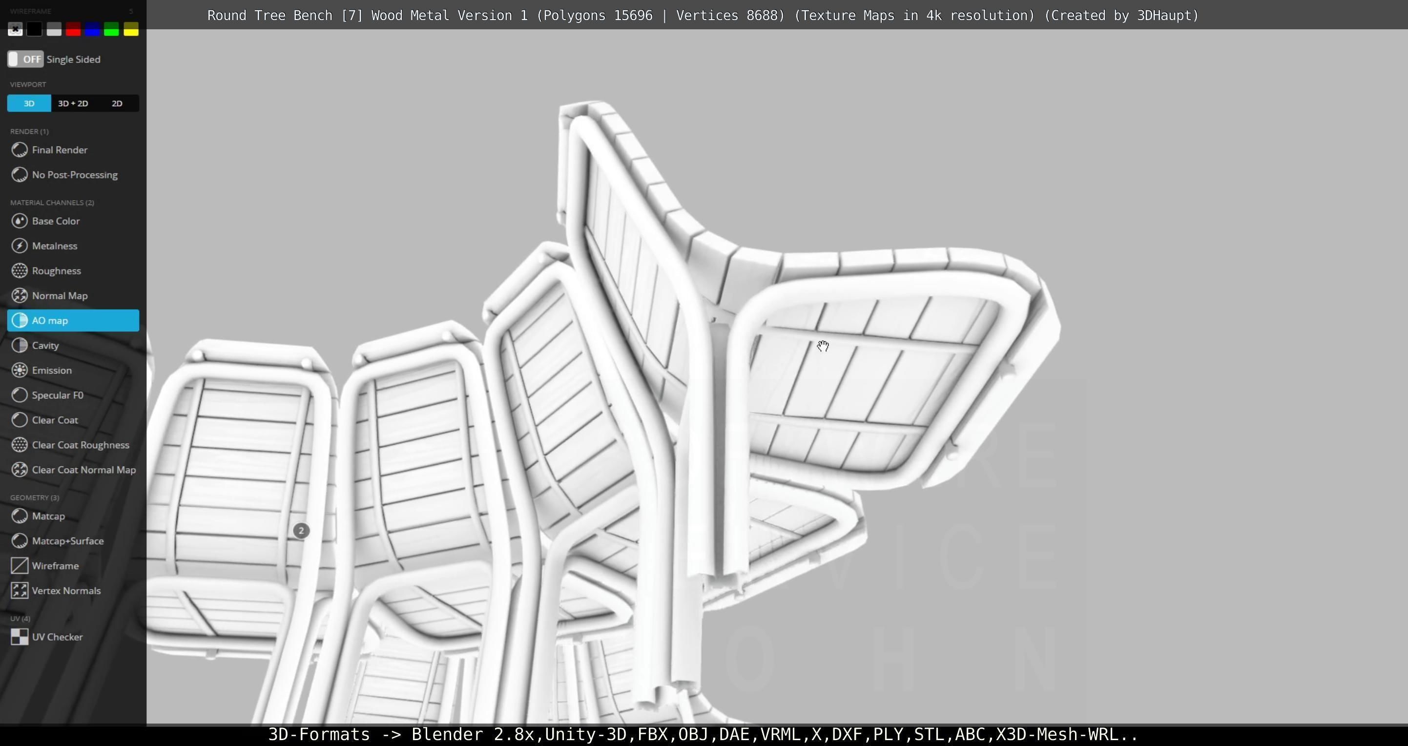 Round Tree Bench - 7 - Wood Metal Version 1 Low-poly 3D model_21