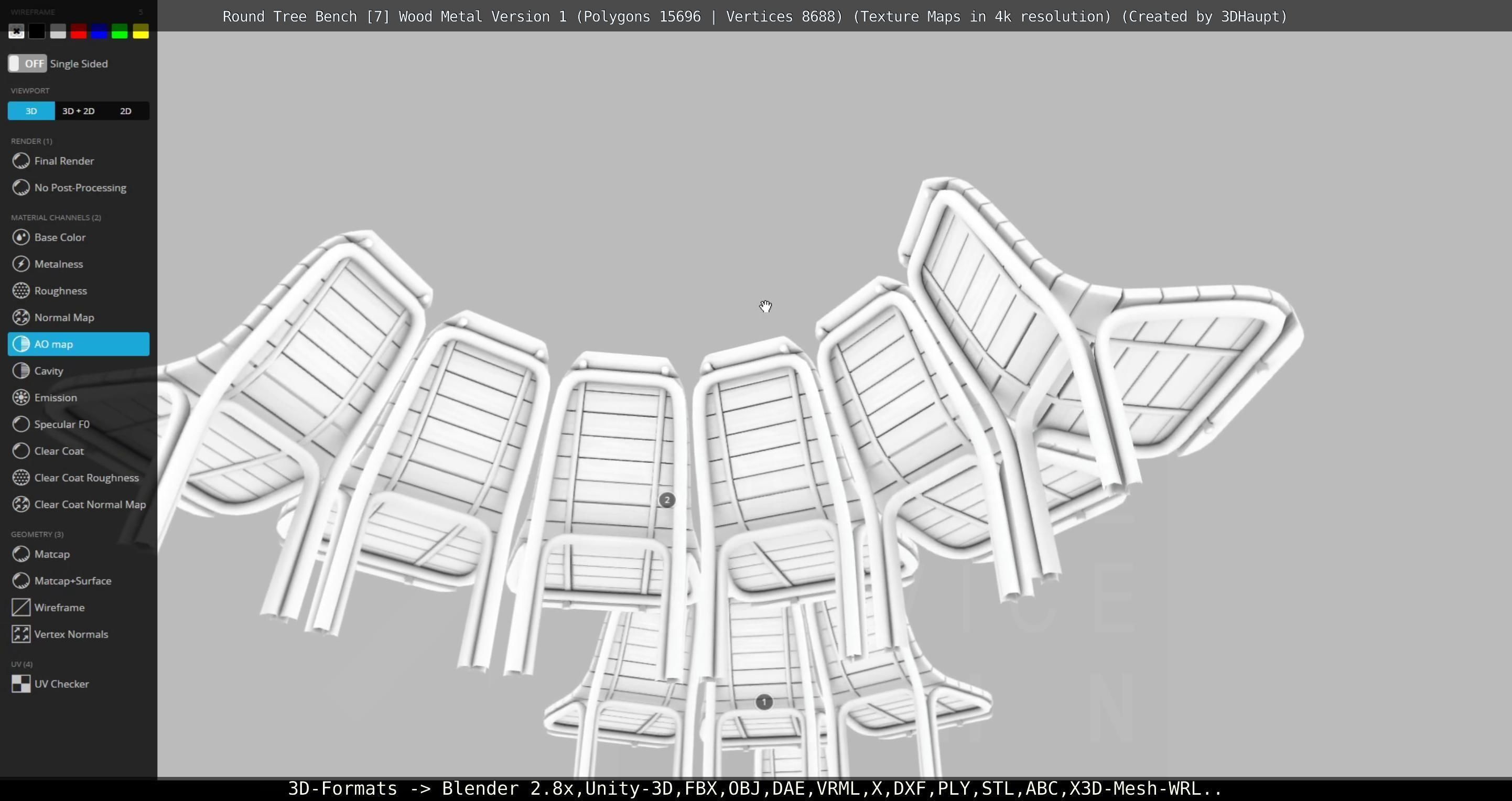 Round Tree Bench - 7 - Wood Metal Version 1 Low-poly 3D model_117