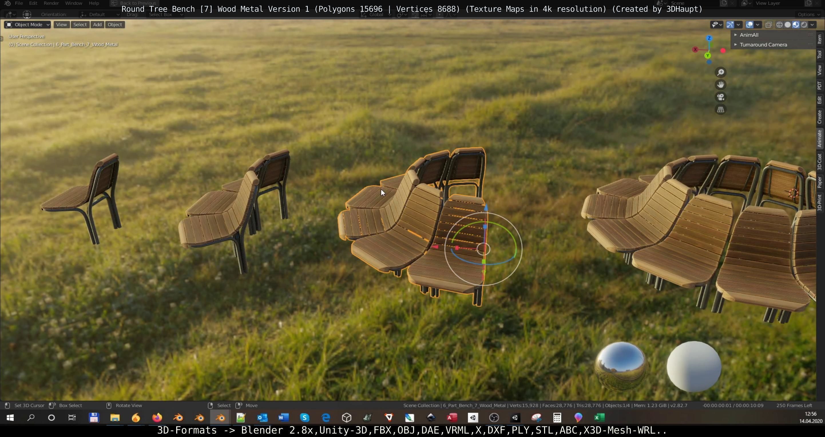 Round Tree Bench - 7 - Wood Metal Version 1 Low-poly 3D model_37