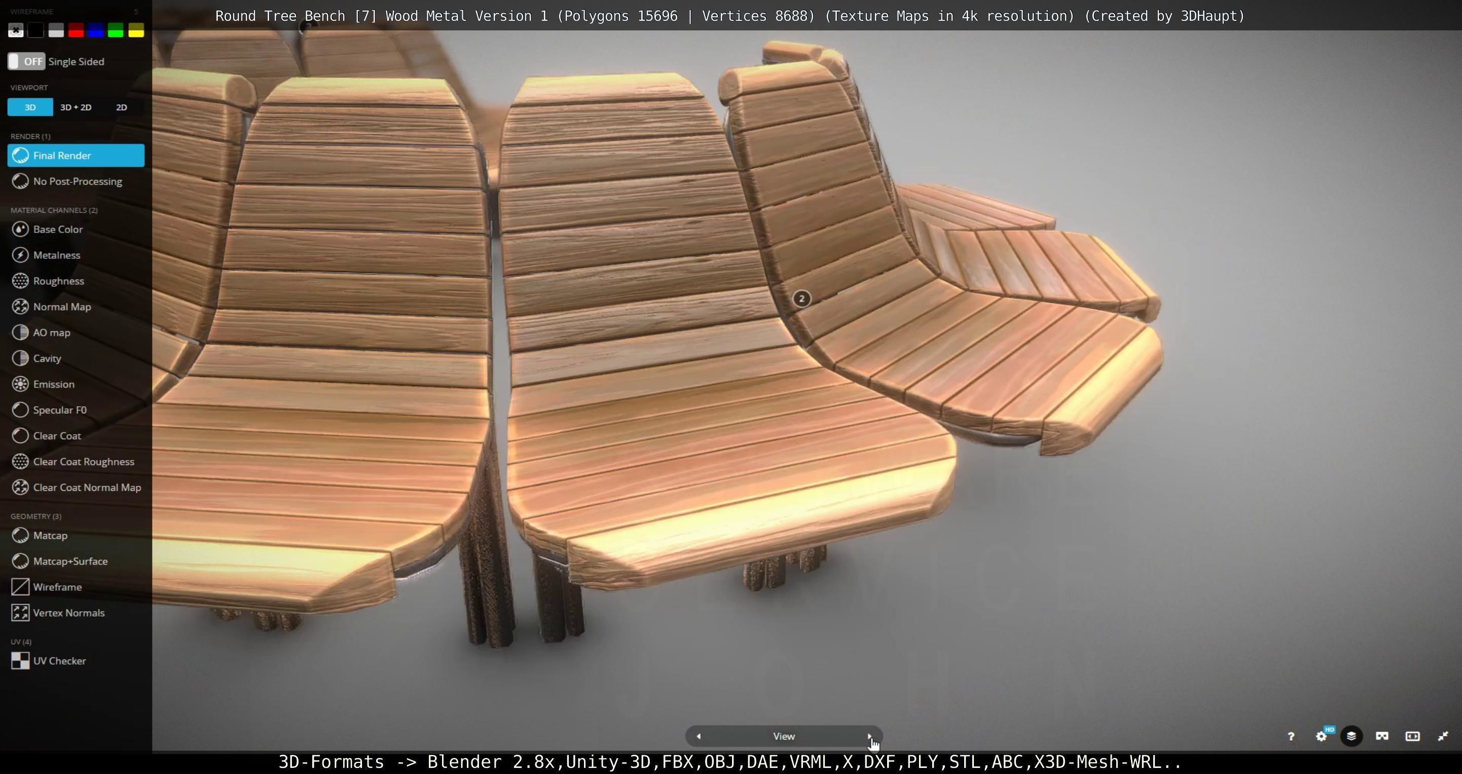 Round Tree Bench - 7 - Wood Metal Version 1 Low-poly 3D model_105