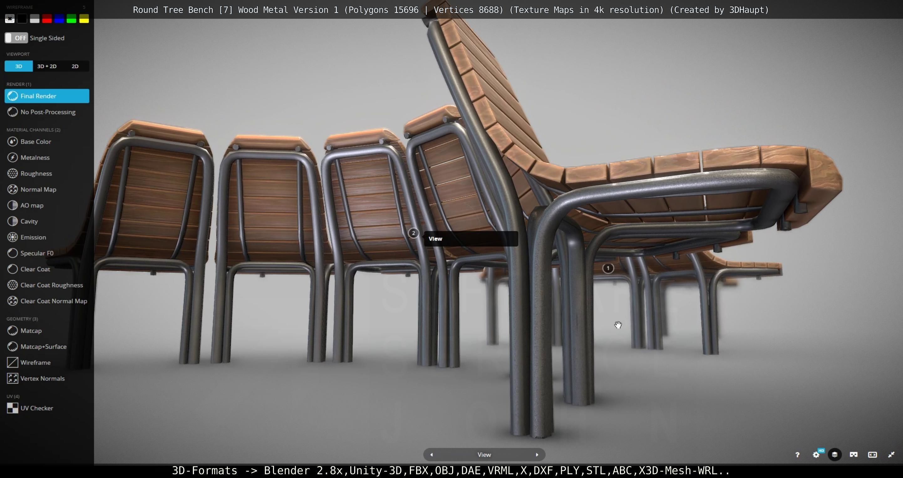 Round Tree Bench - 7 - Wood Metal Version 1 Low-poly 3D model_54