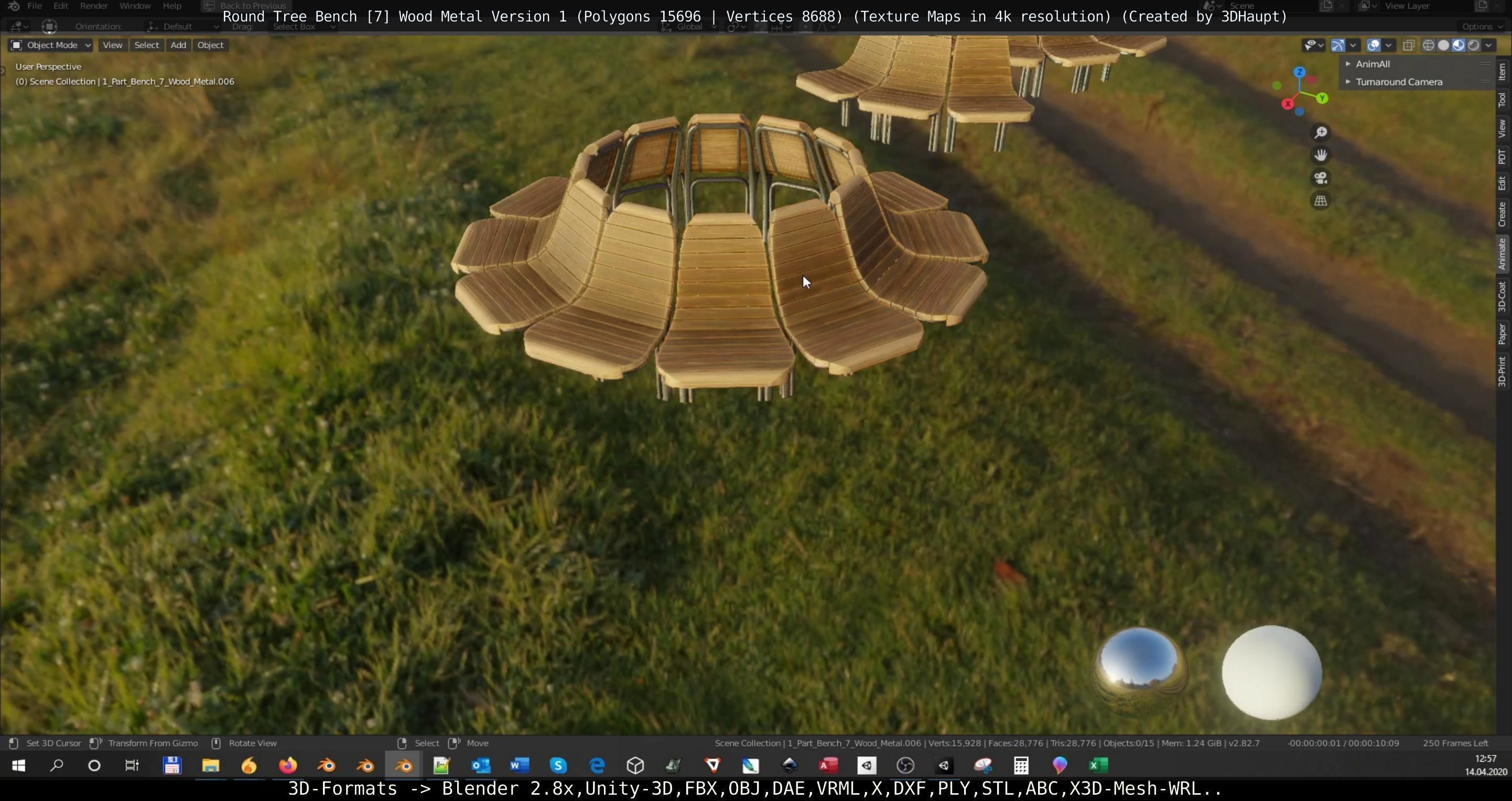 Round Tree Bench - 7 - Wood Metal Version 1 Low-poly 3D model_92