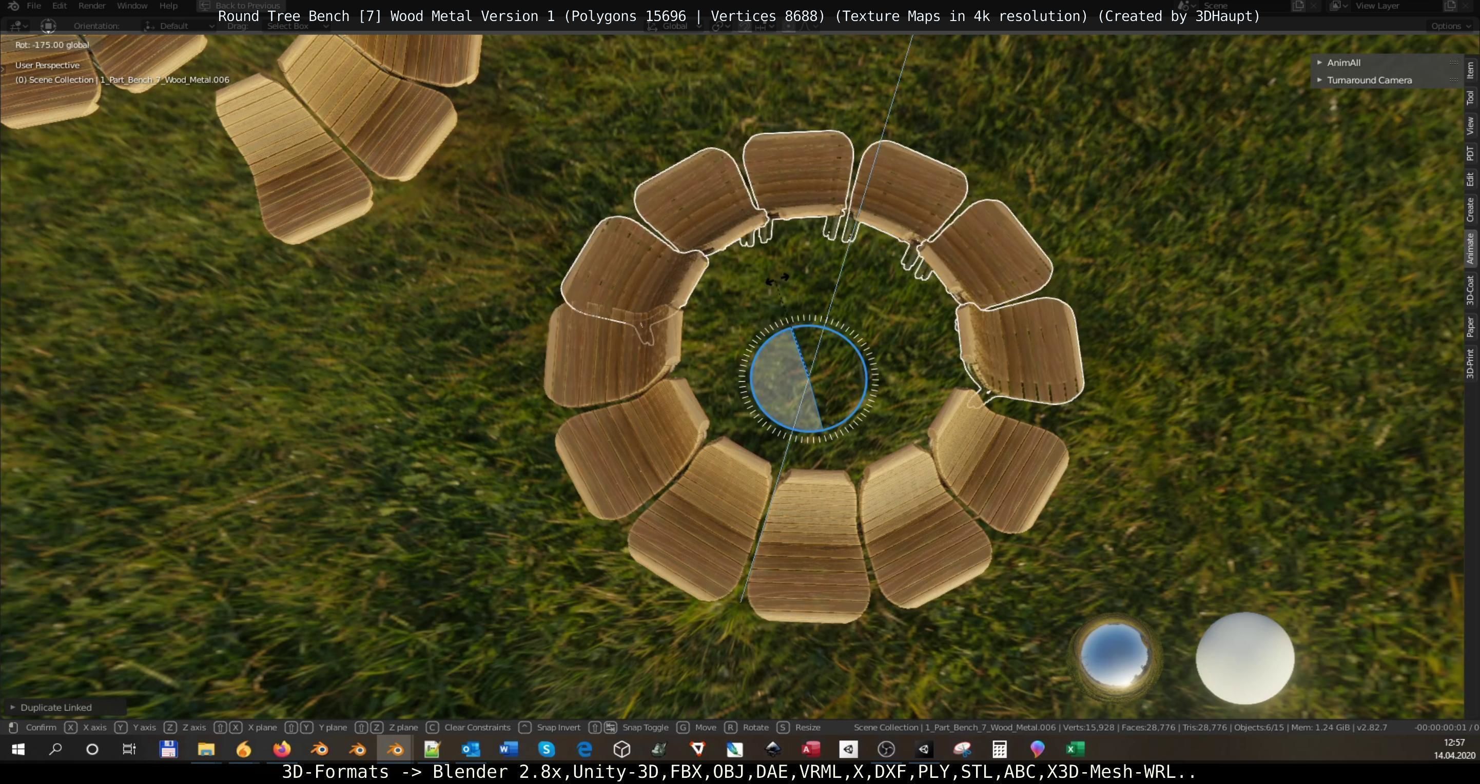 Round Tree Bench - 7 - Wood Metal Version 1 Low-poly 3D model_10