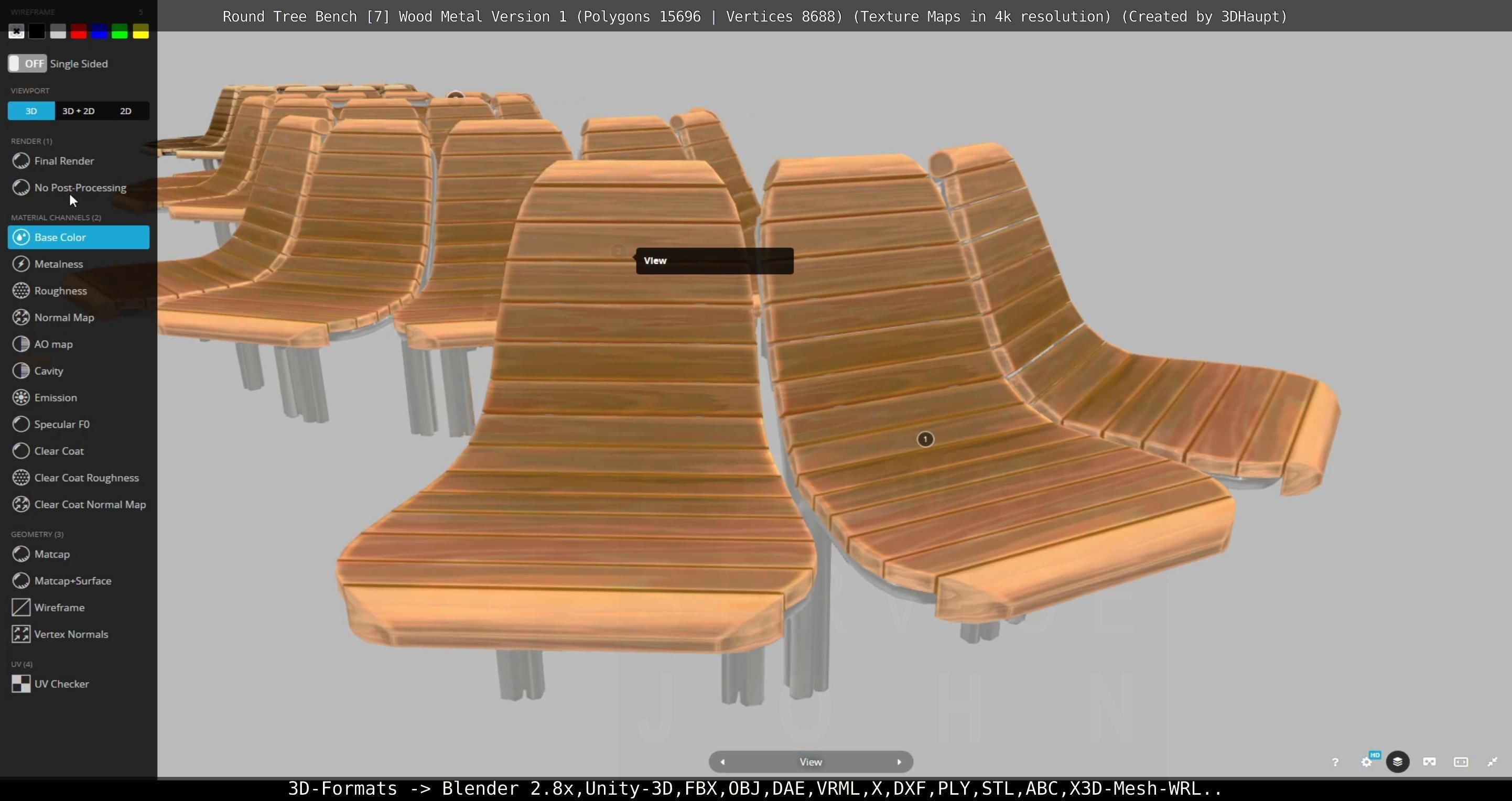 Round Tree Bench - 7 - Wood Metal Version 1 Low-poly 3D model_43