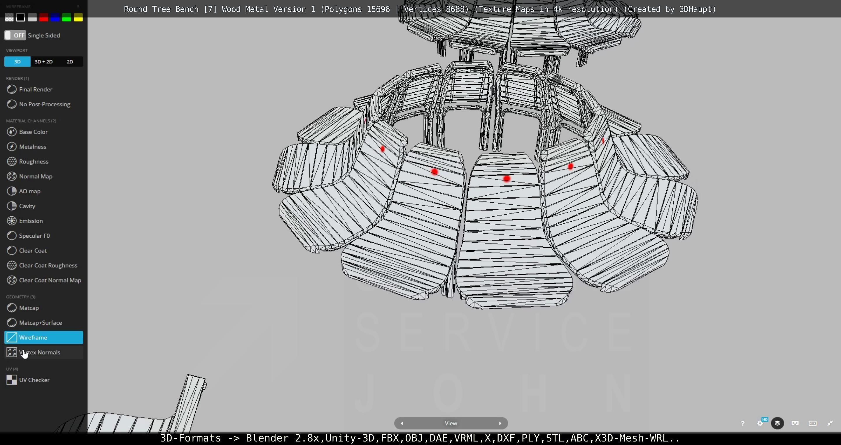 Round Tree Bench - 7 - Wood Metal Version 1 Low-poly 3D model_93