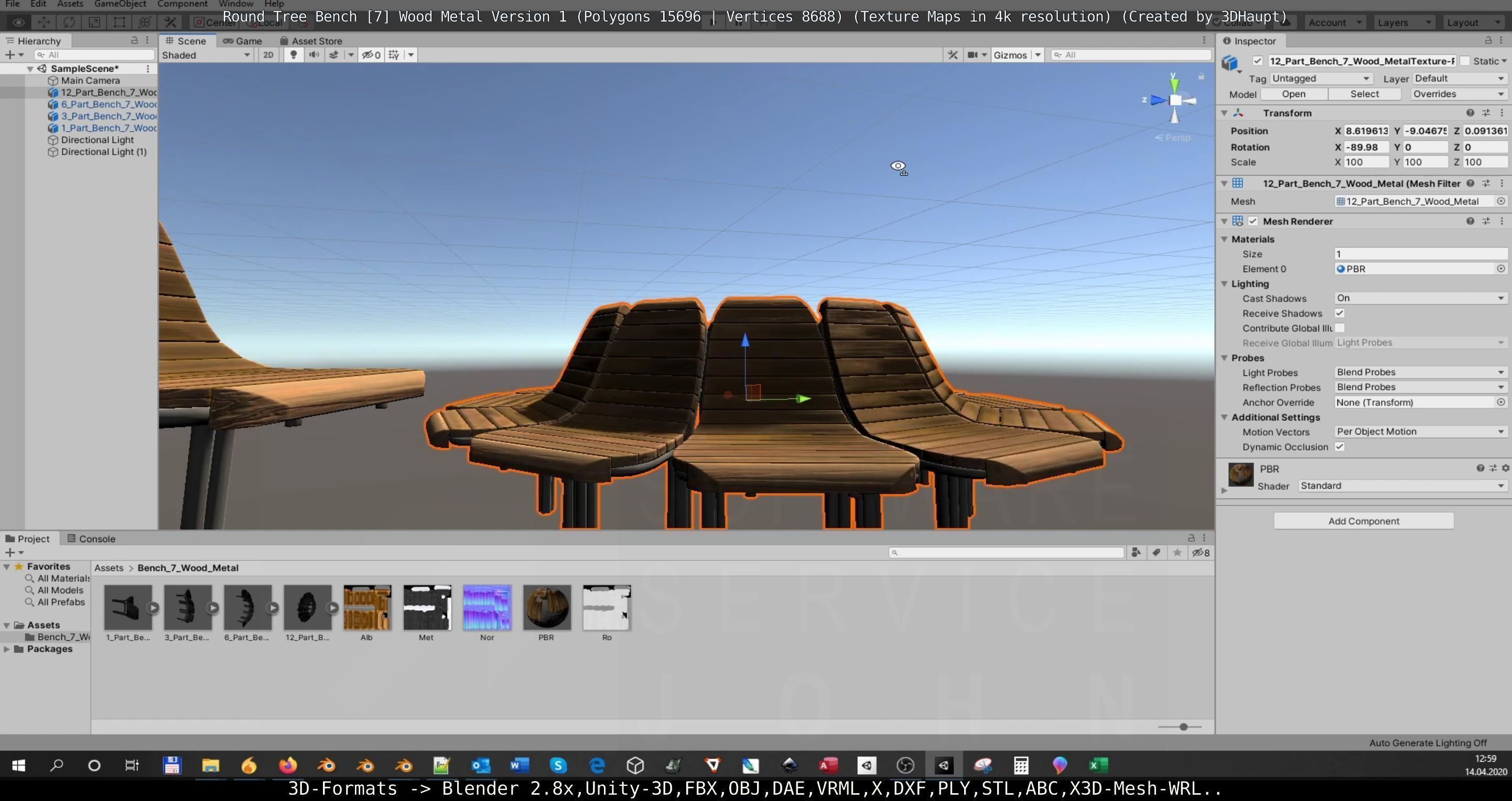 Round Tree Bench - 7 - Wood Metal Version 1 Low-poly 3D model_61