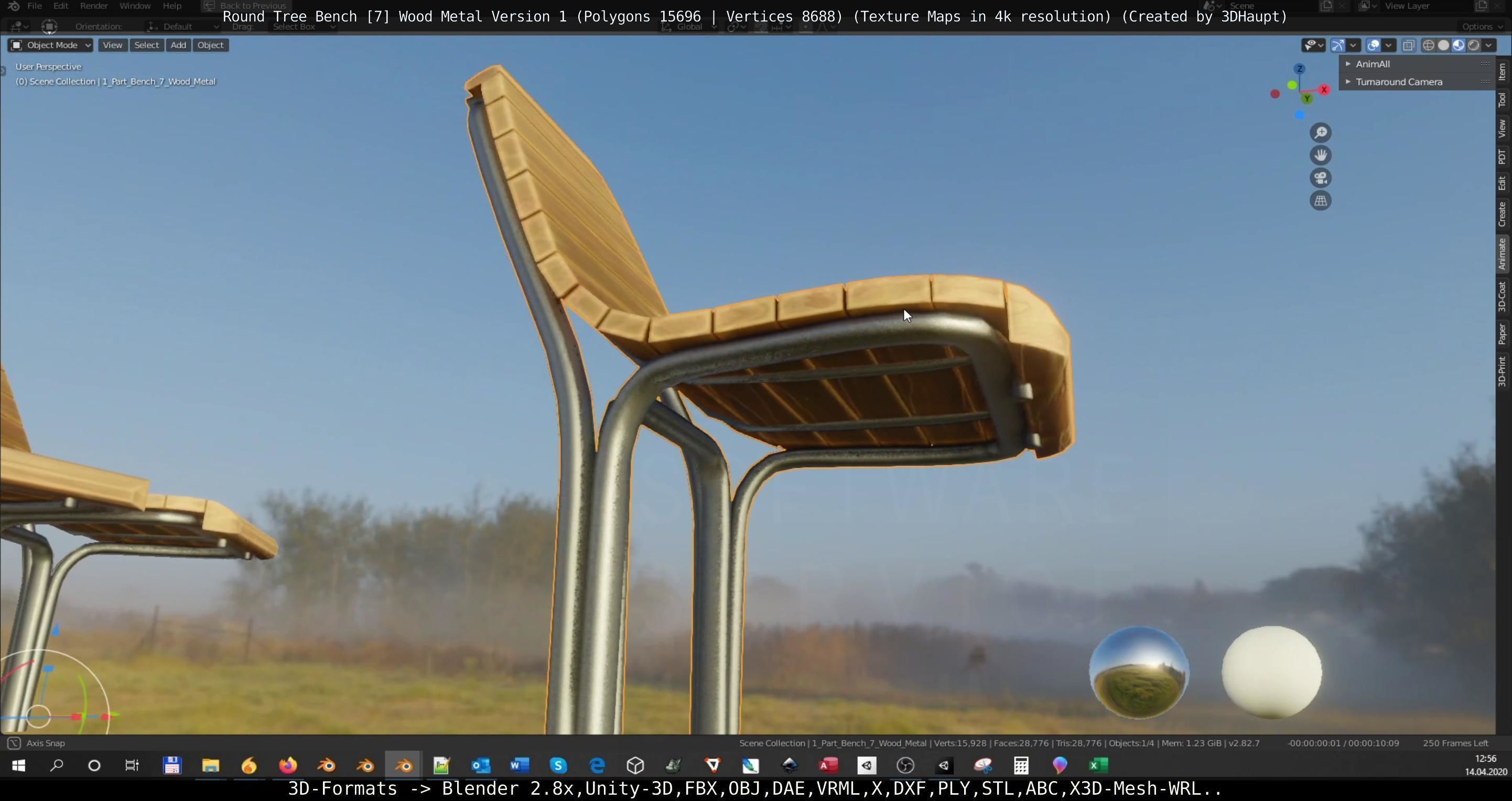 Round Tree Bench - 7 - Wood Metal Version 1 Low-poly 3D model_2