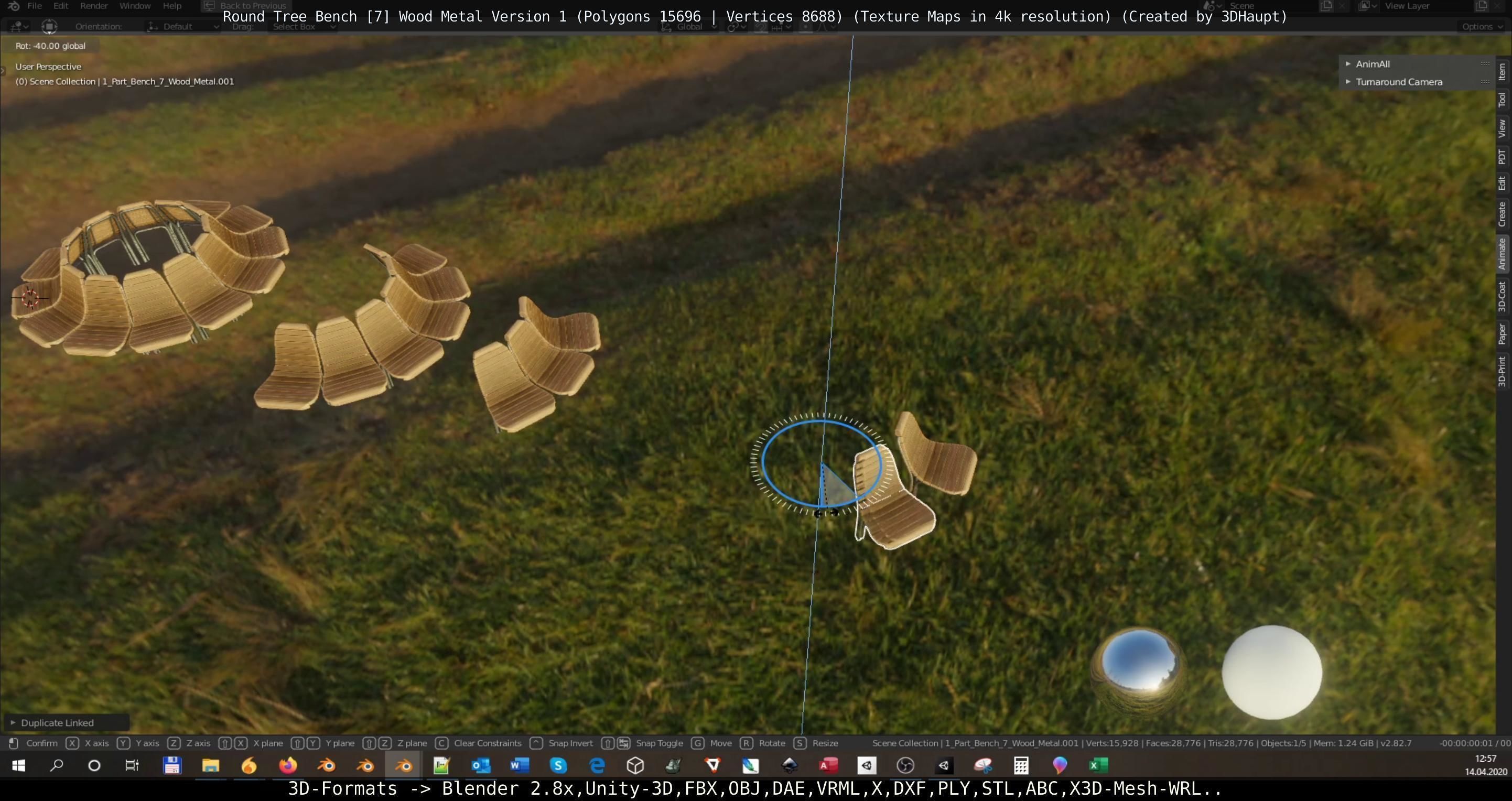 Round Tree Bench - 7 - Wood Metal Version 1 Low-poly 3D model_79