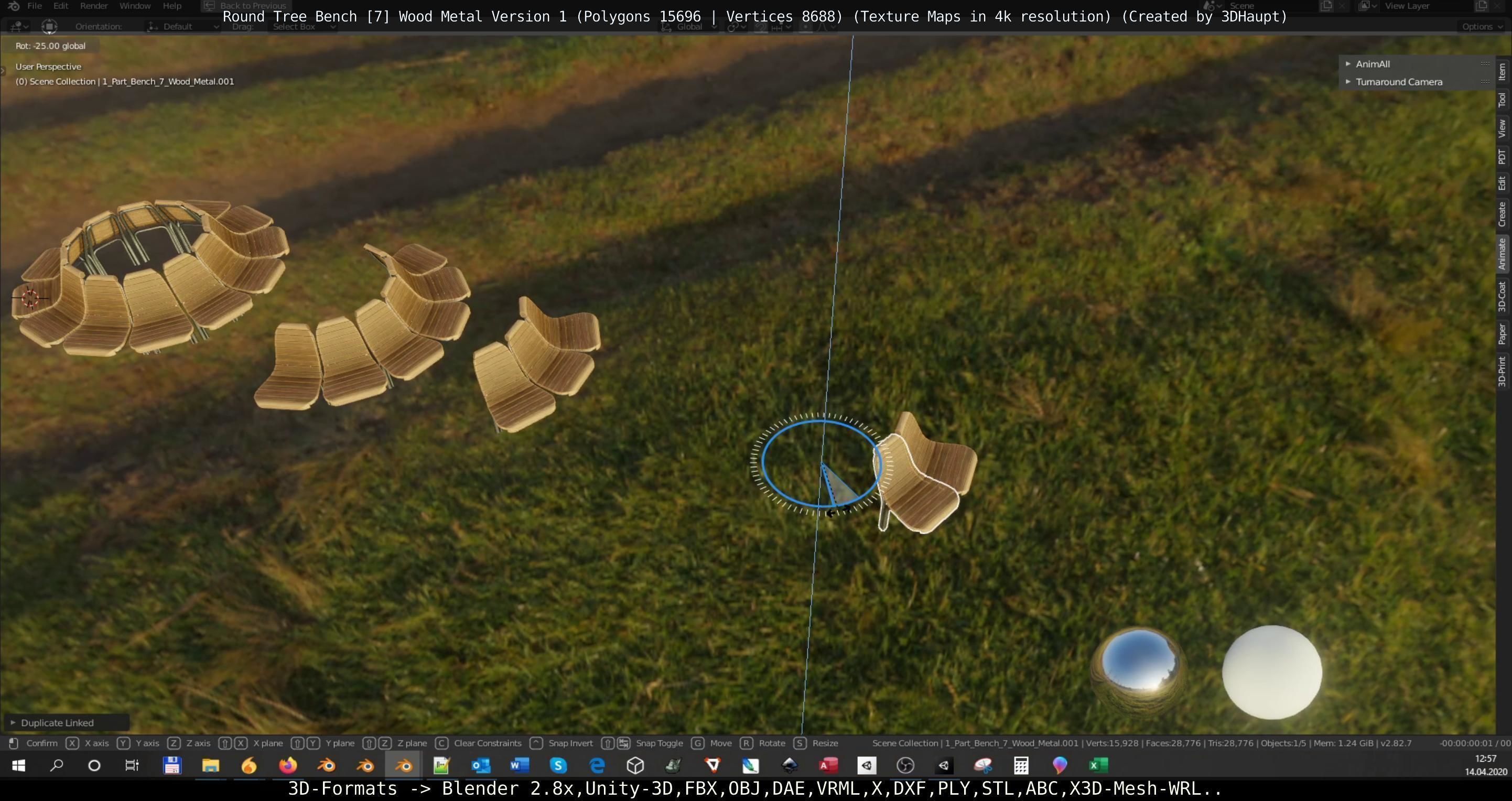 Round Tree Bench - 7 - Wood Metal Version 1 Low-poly 3D model_80