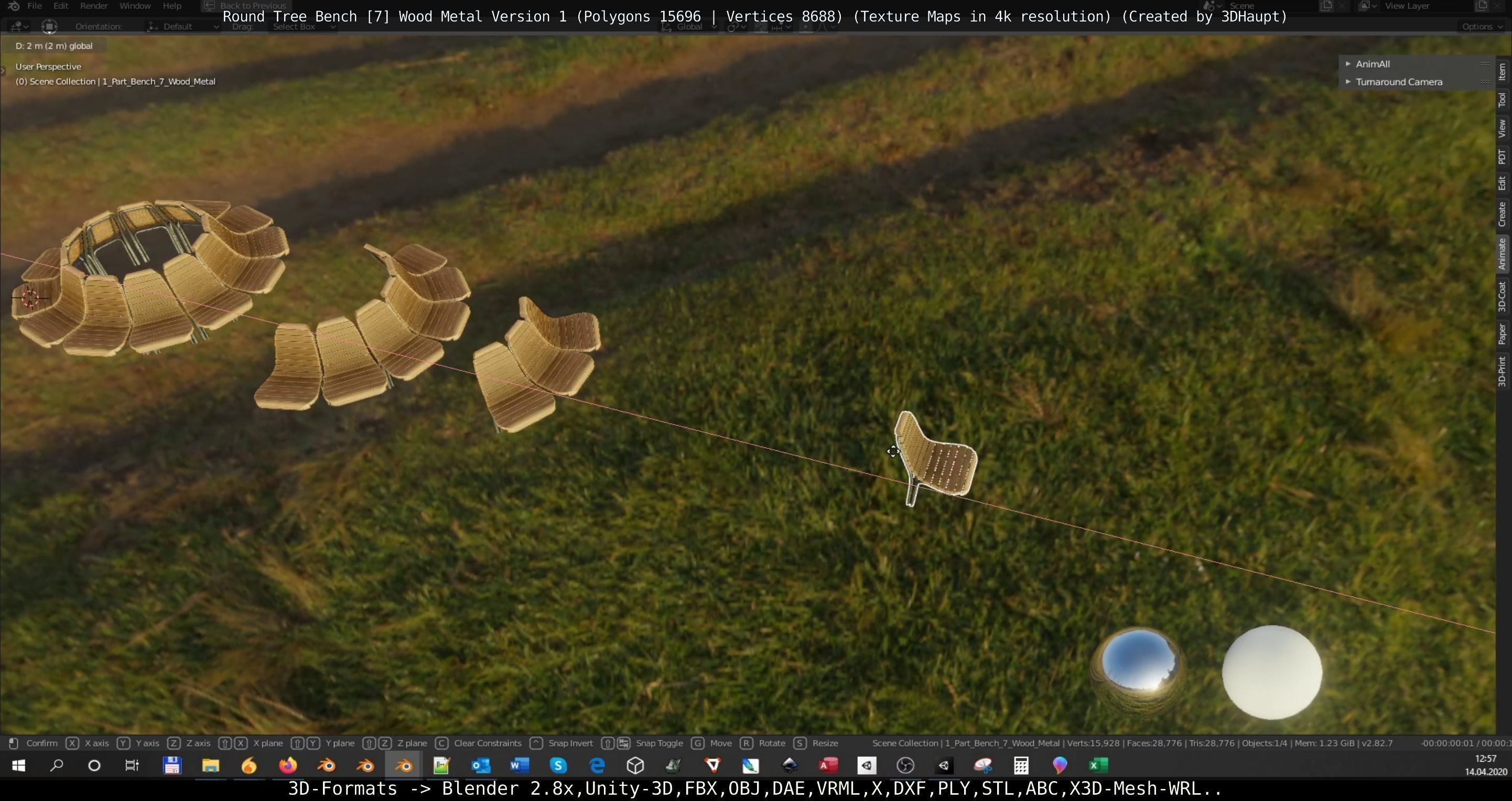 Round Tree Bench - 7 - Wood Metal Version 1 Low-poly 3D model_77