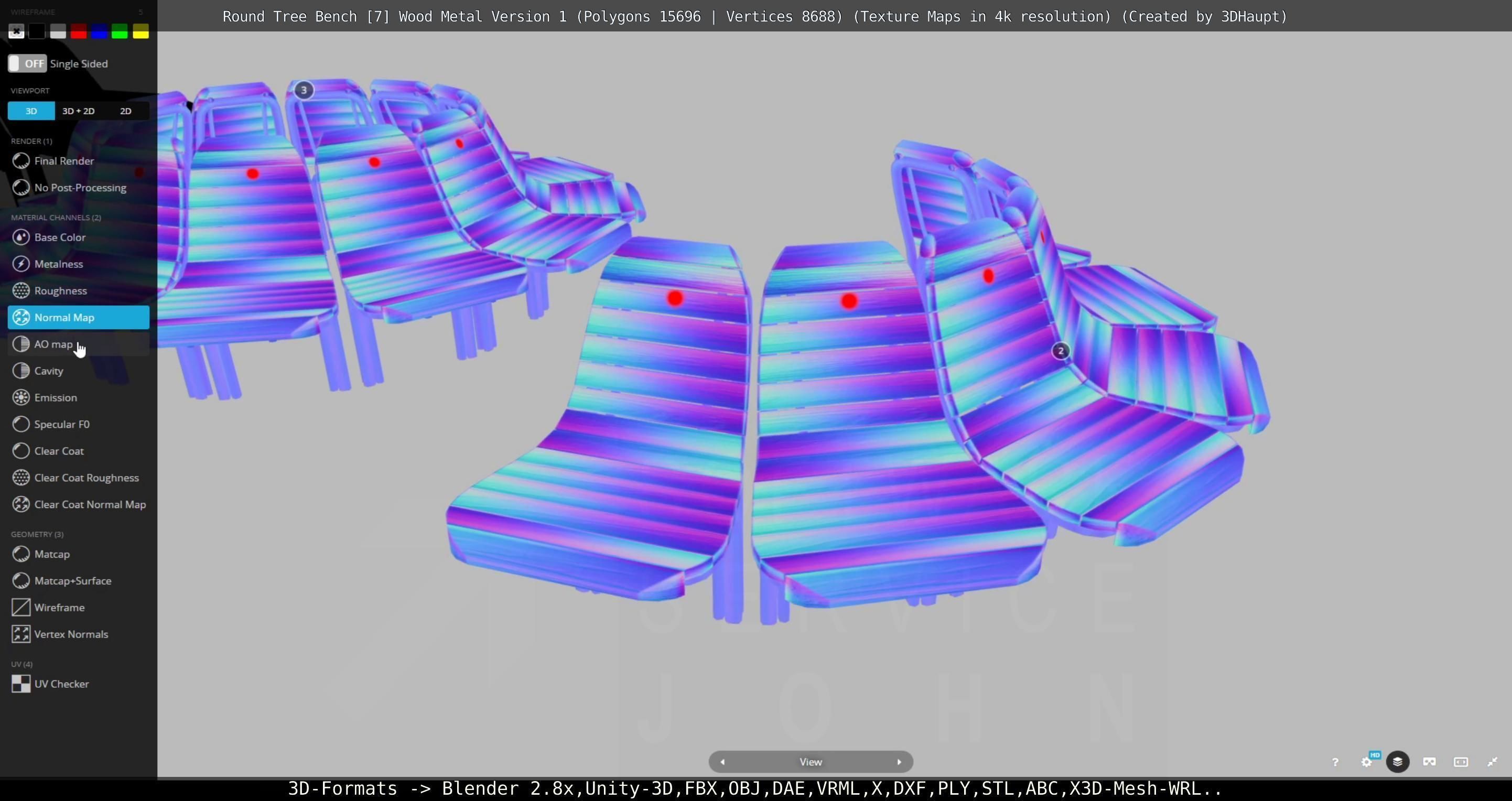 Round Tree Bench - 7 - Wood Metal Version 1 Low-poly 3D model_110