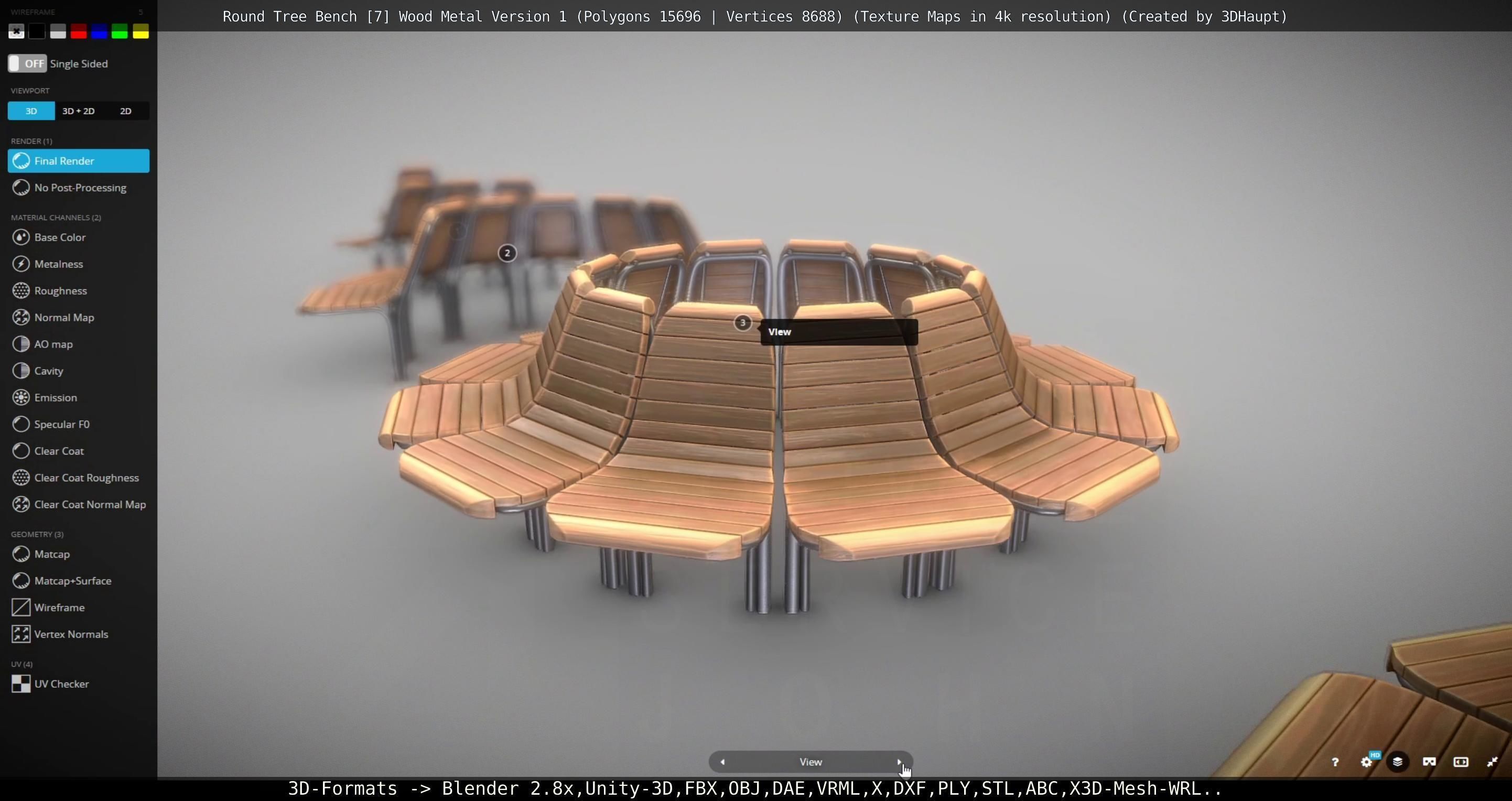 Round Tree Bench - 7 - Wood Metal Version 1 Low-poly 3D model_100