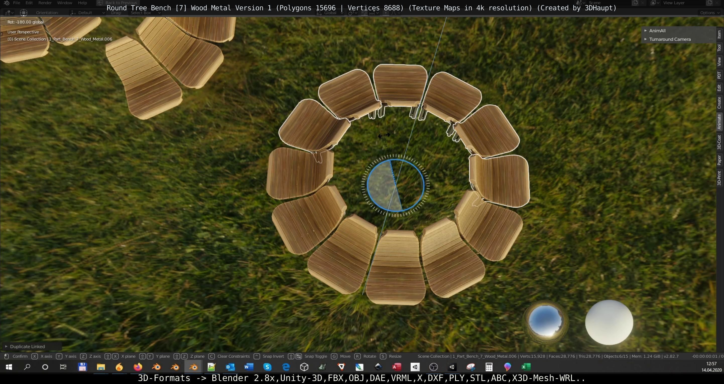 Round Tree Bench - 7 - Wood Metal Version 1 Low-poly 3D model_90