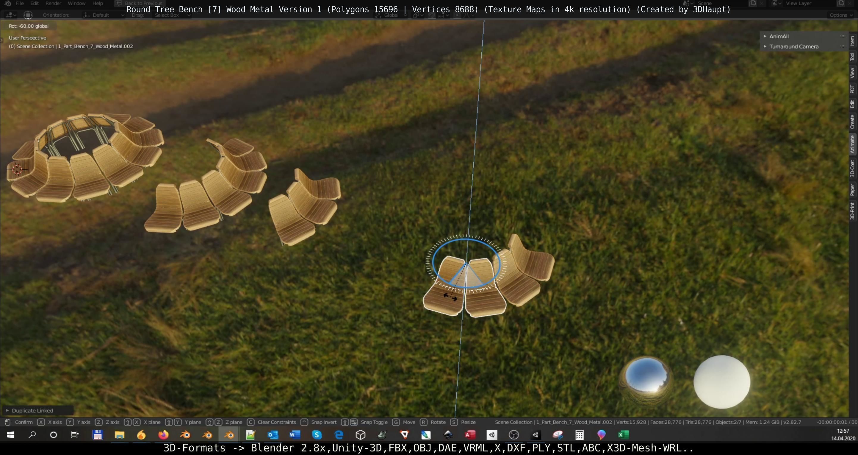 Round Tree Bench - 7 - Wood Metal Version 1 Low-poly 3D model_66