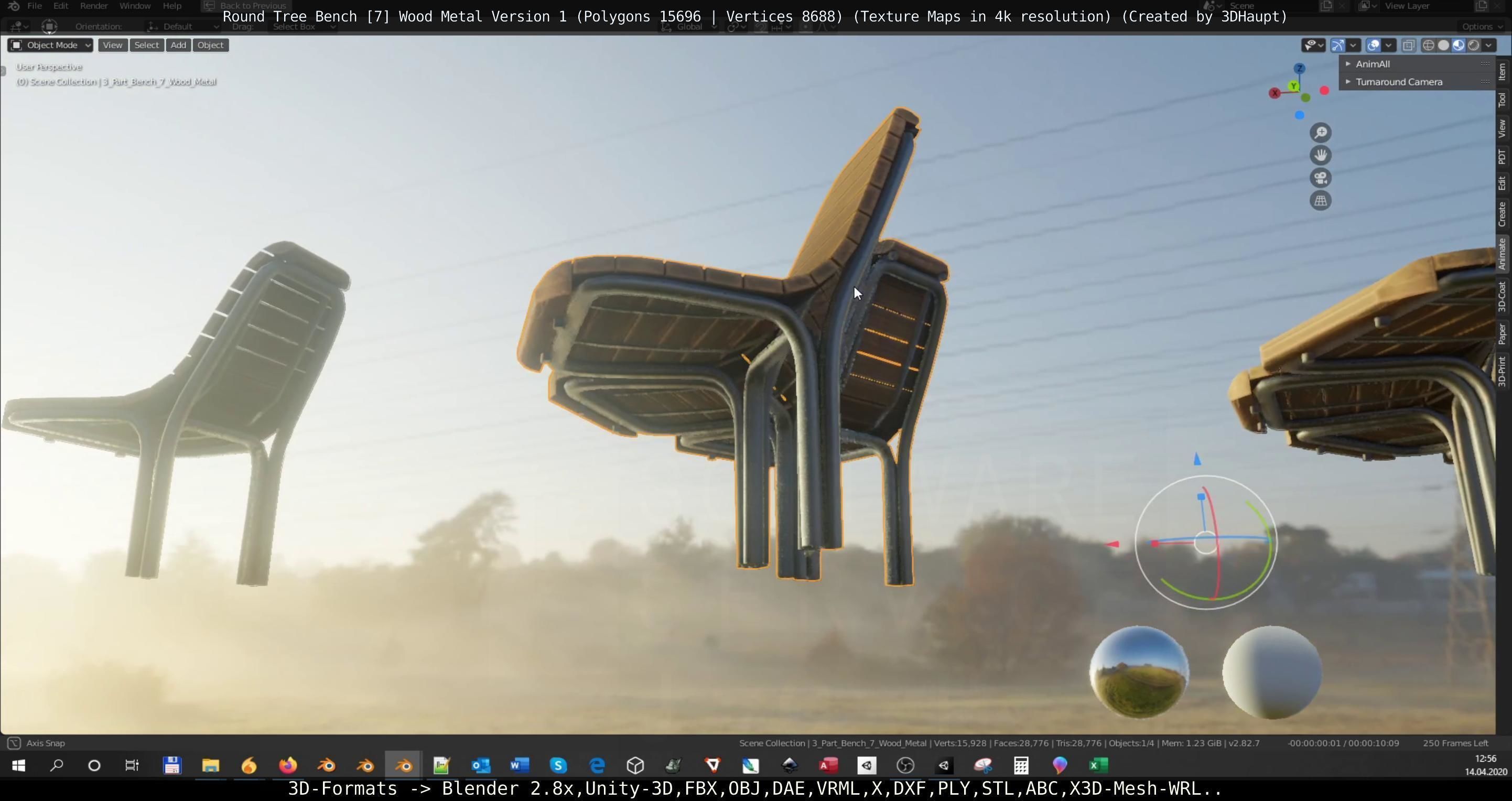 Round Tree Bench - 7 - Wood Metal Version 1 Low-poly 3D model_44