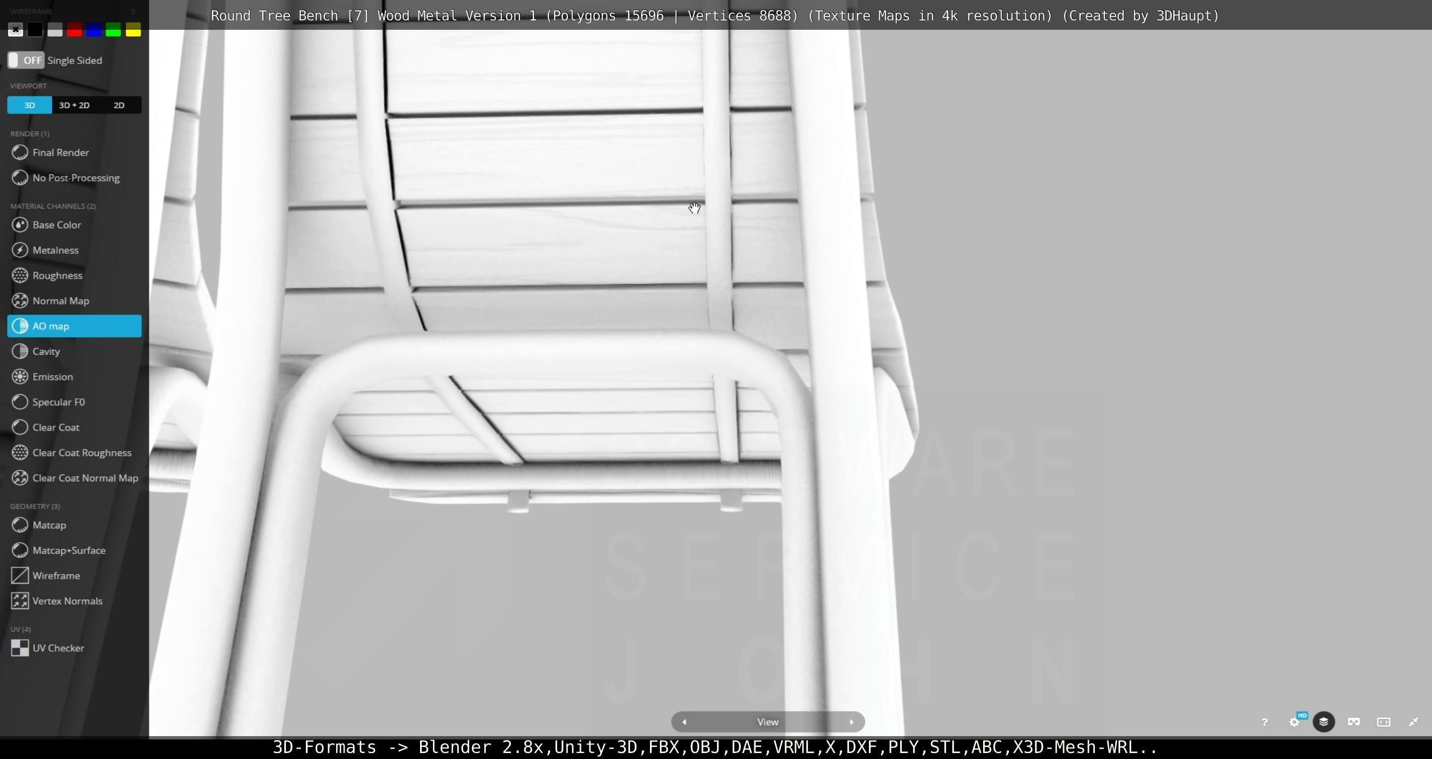 Round Tree Bench - 7 - Wood Metal Version 1 Low-poly 3D model_22