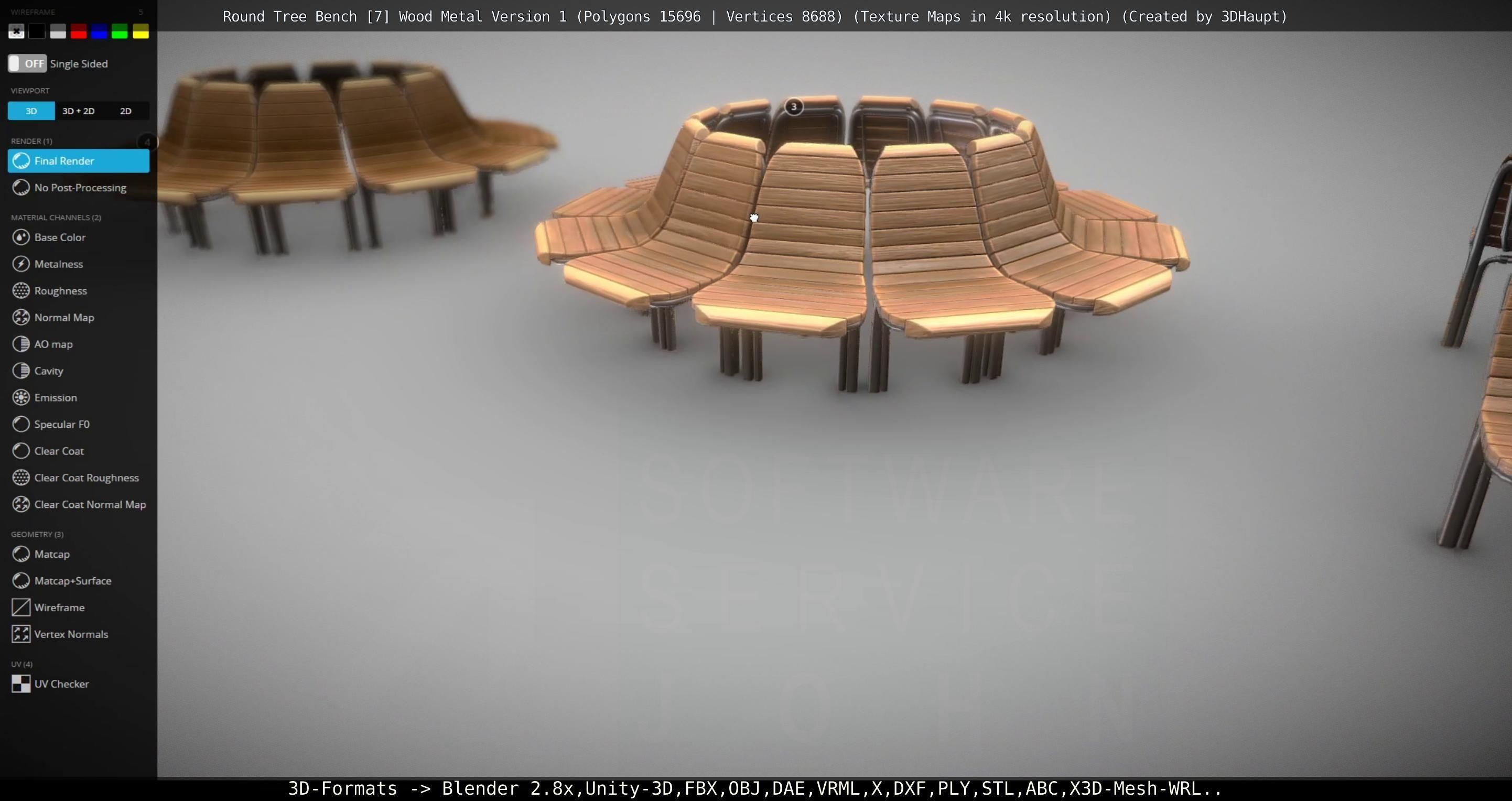 Round Tree Bench - 7 - Wood Metal Version 1 Low-poly 3D model_98