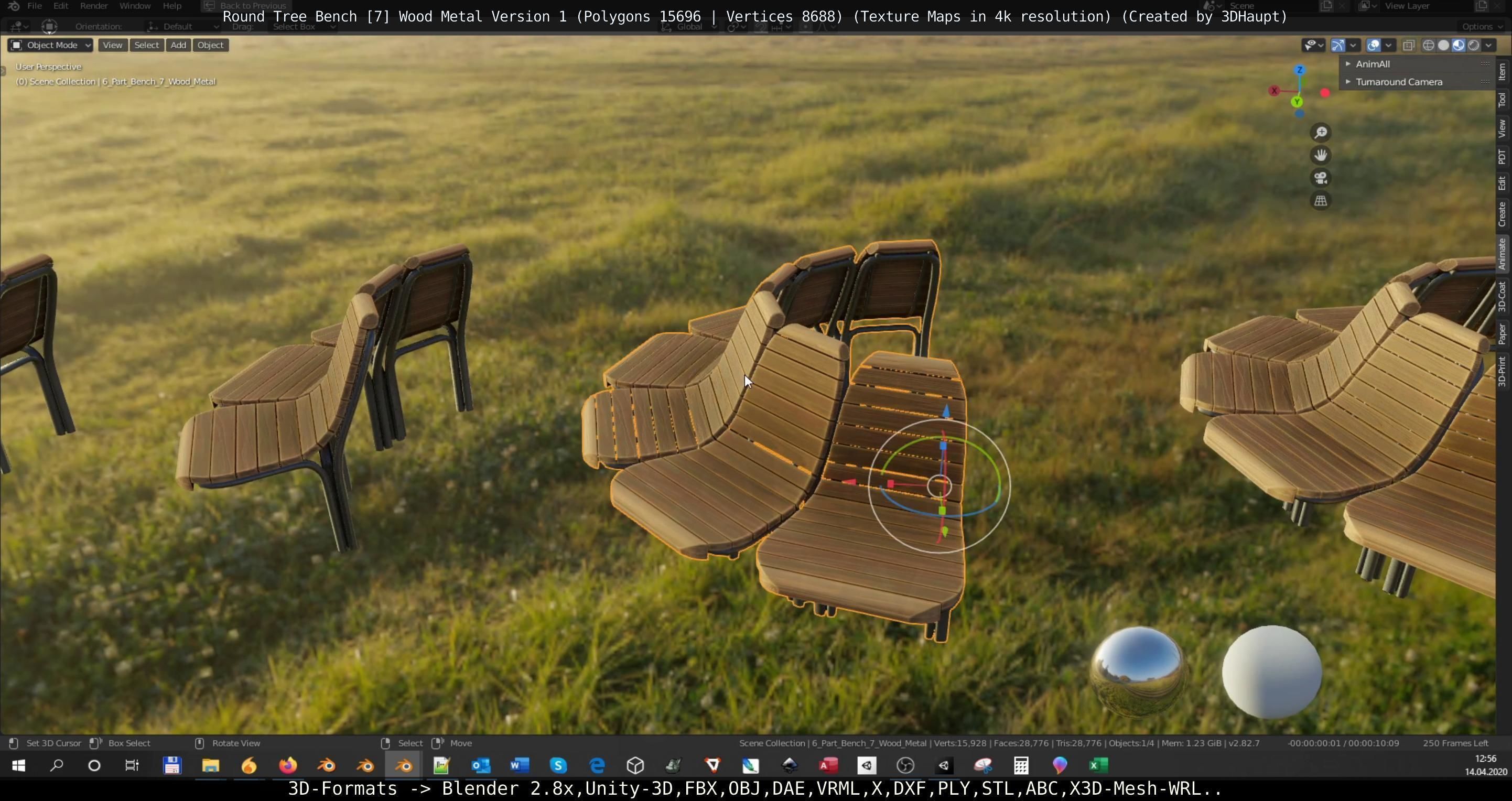 Round Tree Bench - 7 - Wood Metal Version 1 Low-poly 3D model_52