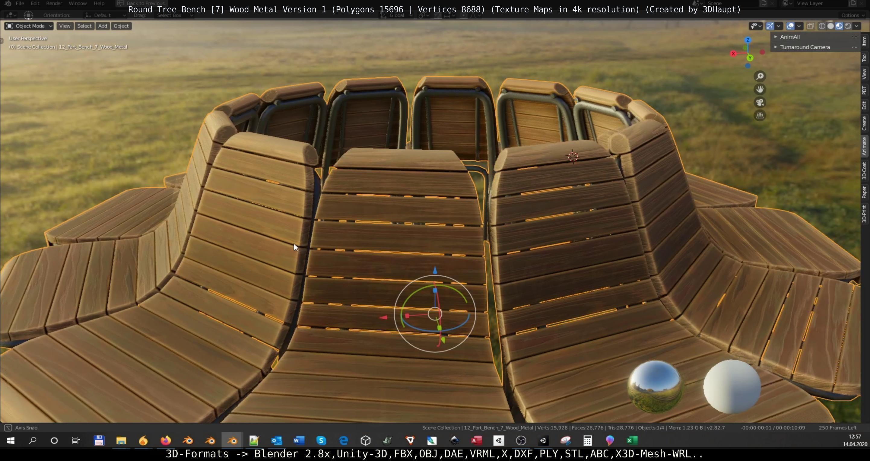 Round Tree Bench - 7 - Wood Metal Version 1 Low-poly 3D model_74