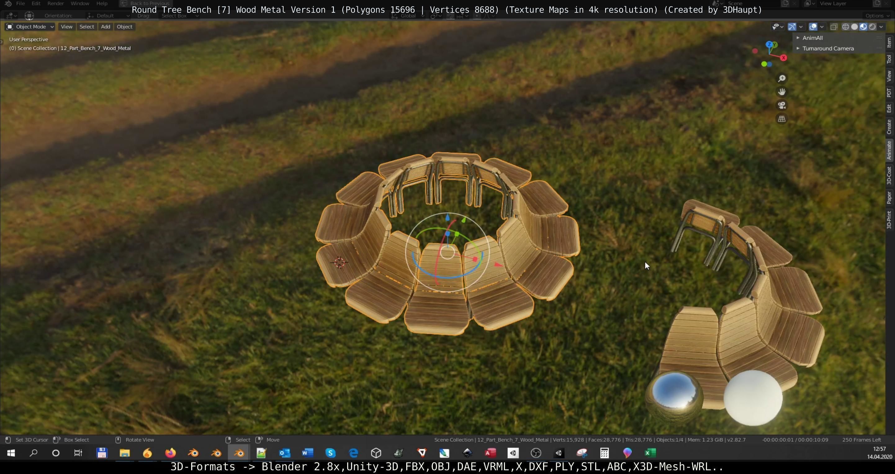 Round Tree Bench - 7 - Wood Metal Version 1 Low-poly 3D model_45