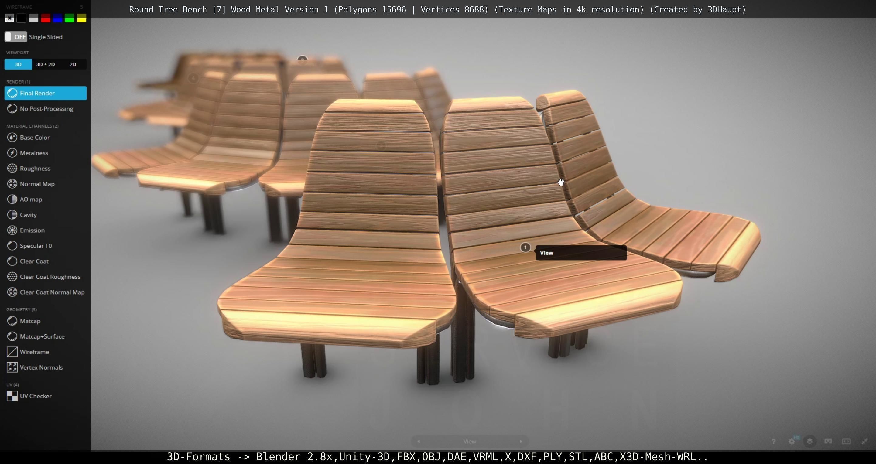 Round Tree Bench - 7 - Wood Metal Version 1 Low-poly 3D model_55