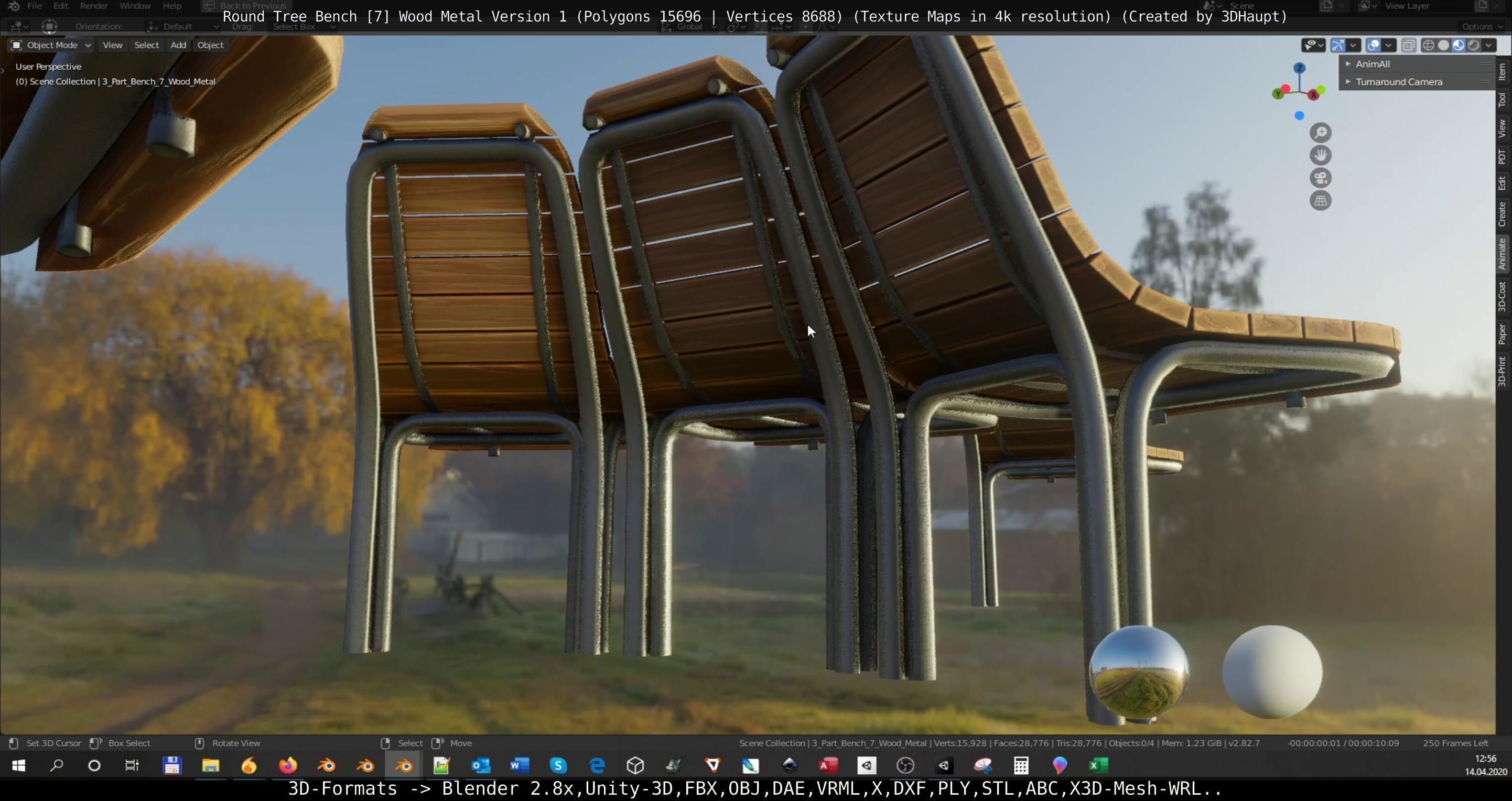 Round Tree Bench - 7 - Wood Metal Version 1 Low-poly 3D model_14