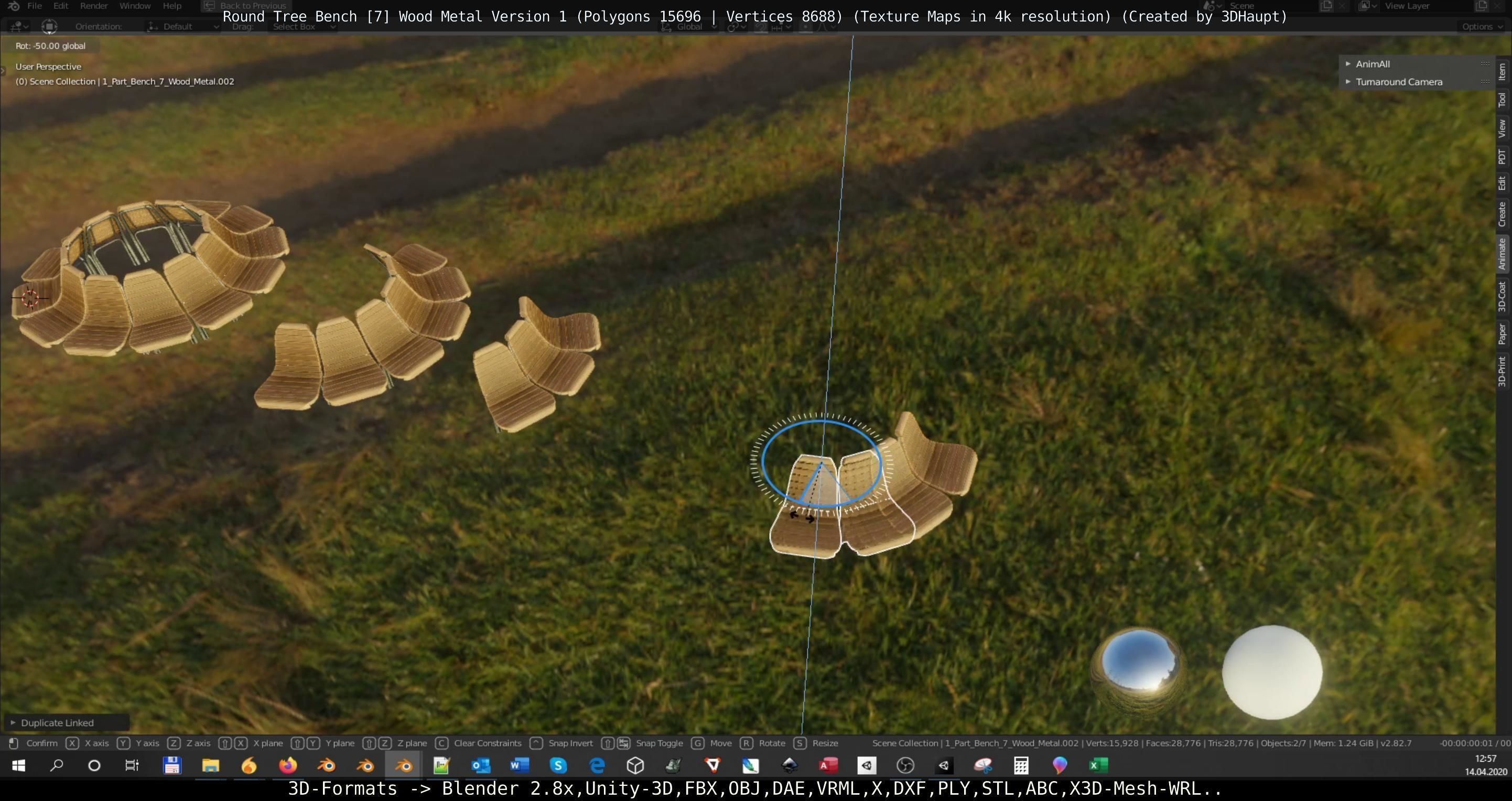 Round Tree Bench - 7 - Wood Metal Version 1 Low-poly 3D model_62