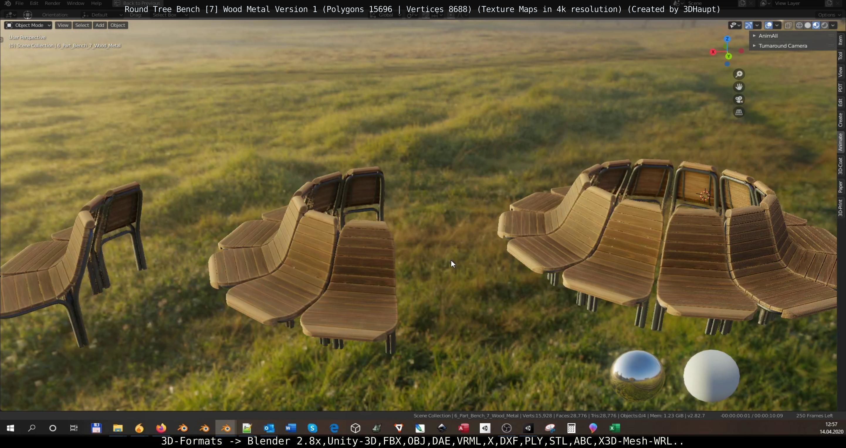 Round Tree Bench - 7 - Wood Metal Version 1 Low-poly 3D model_56