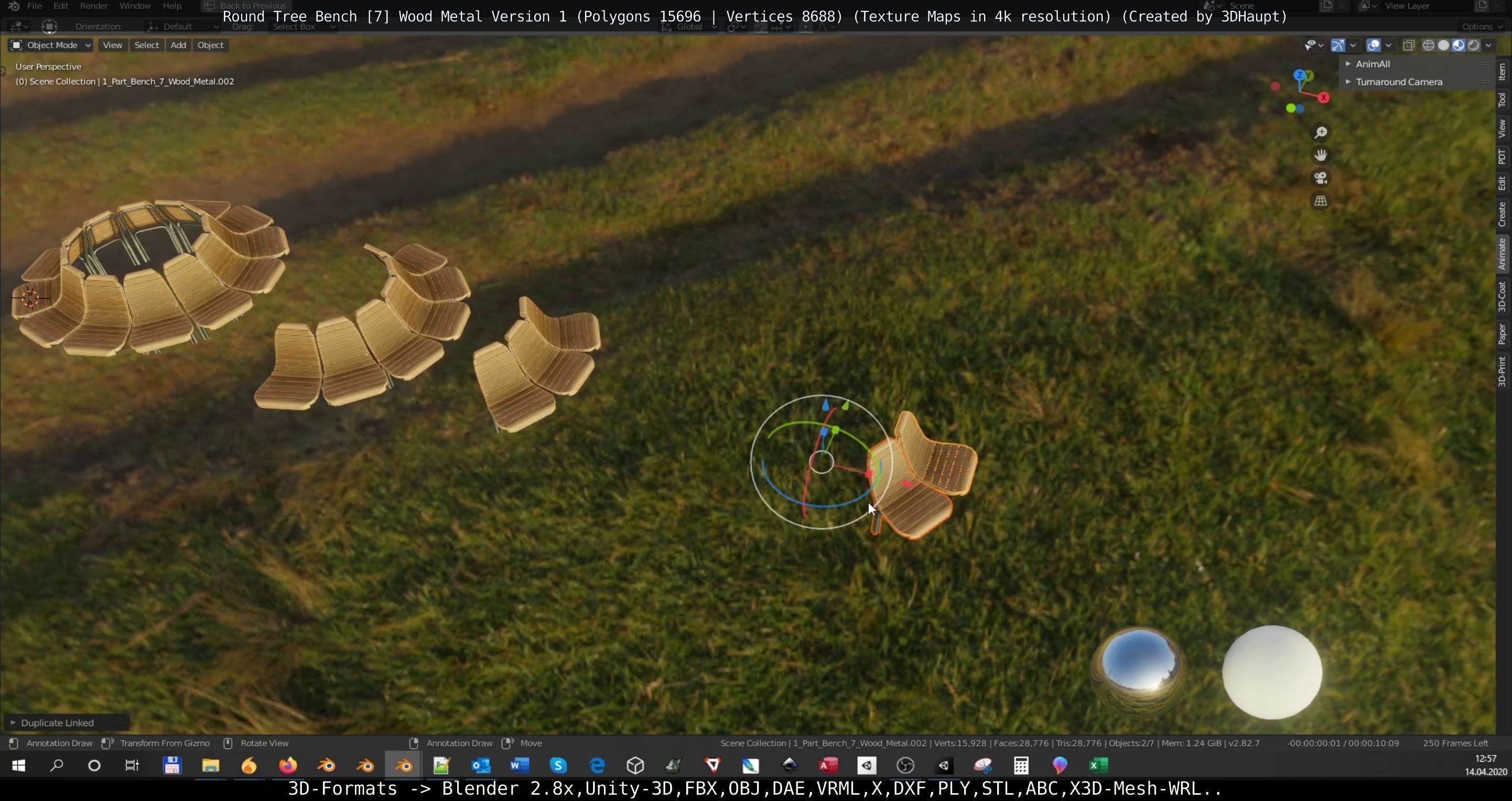 Round Tree Bench - 7 - Wood Metal Version 1 Low-poly 3D model_50