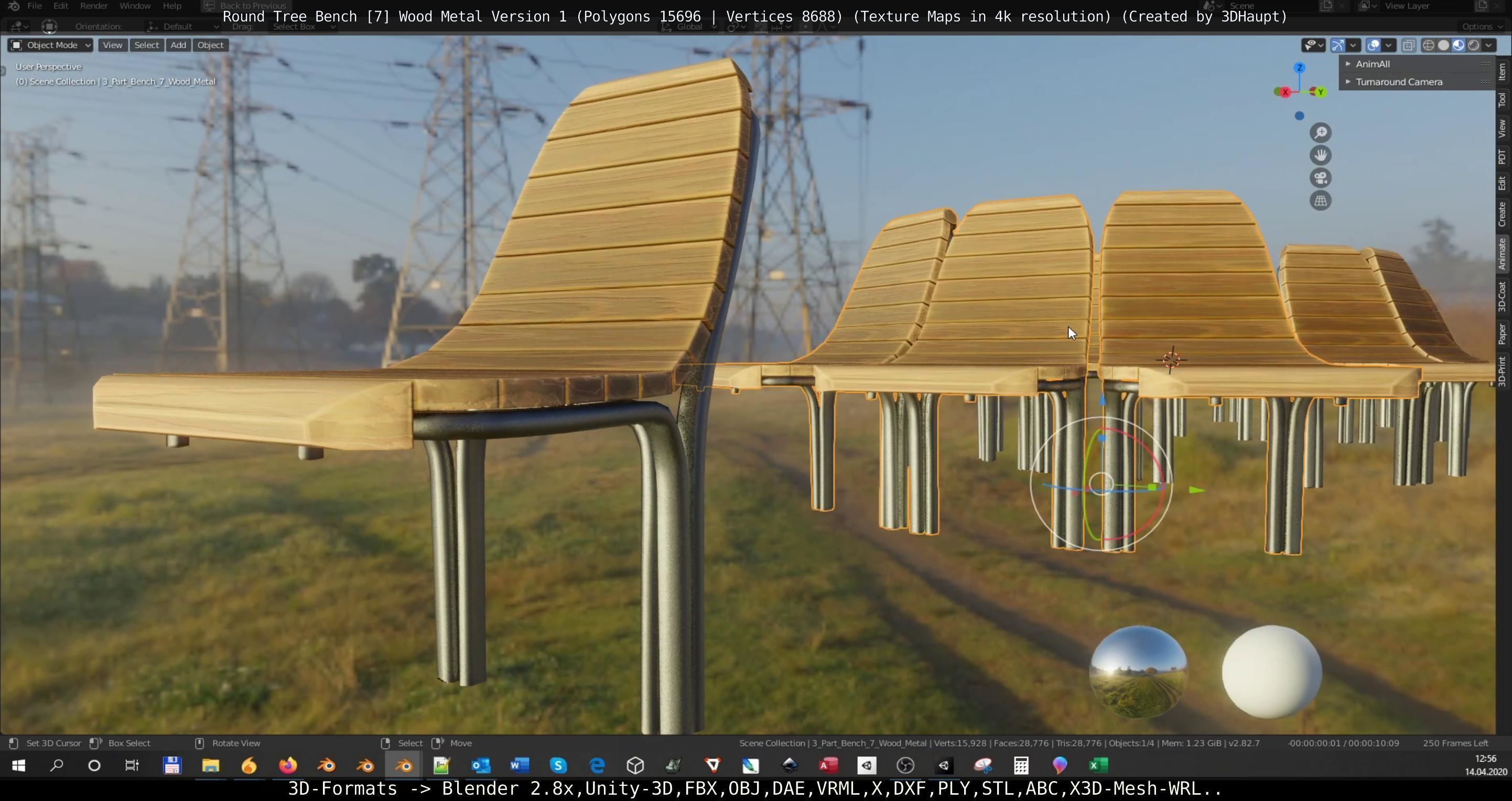 Round Tree Bench - 7 - Wood Metal Version 1 Low-poly 3D model_4