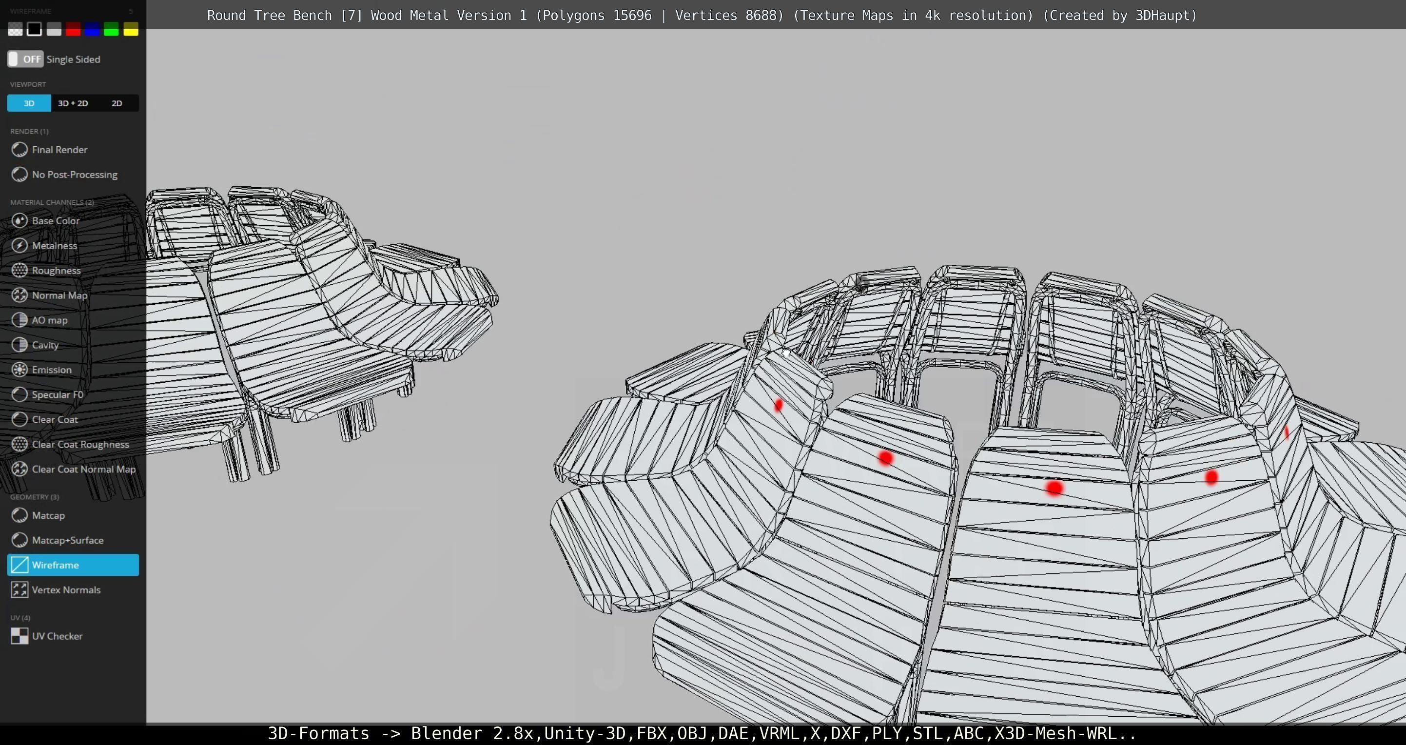 Round Tree Bench - 7 - Wood Metal Version 1 Low-poly 3D model_91