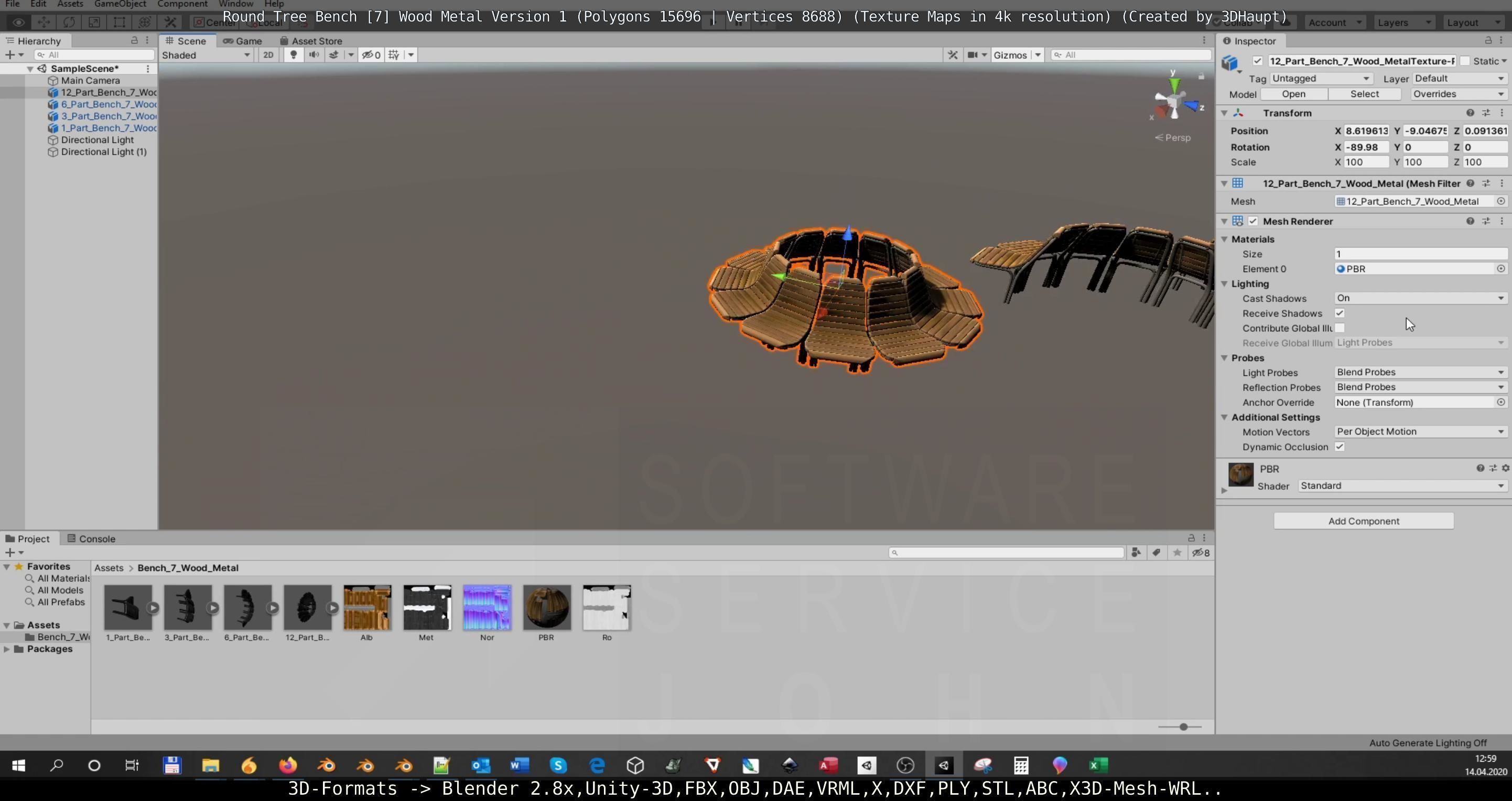 Round Tree Bench - 7 - Wood Metal Version 1 Low-poly 3D model_107